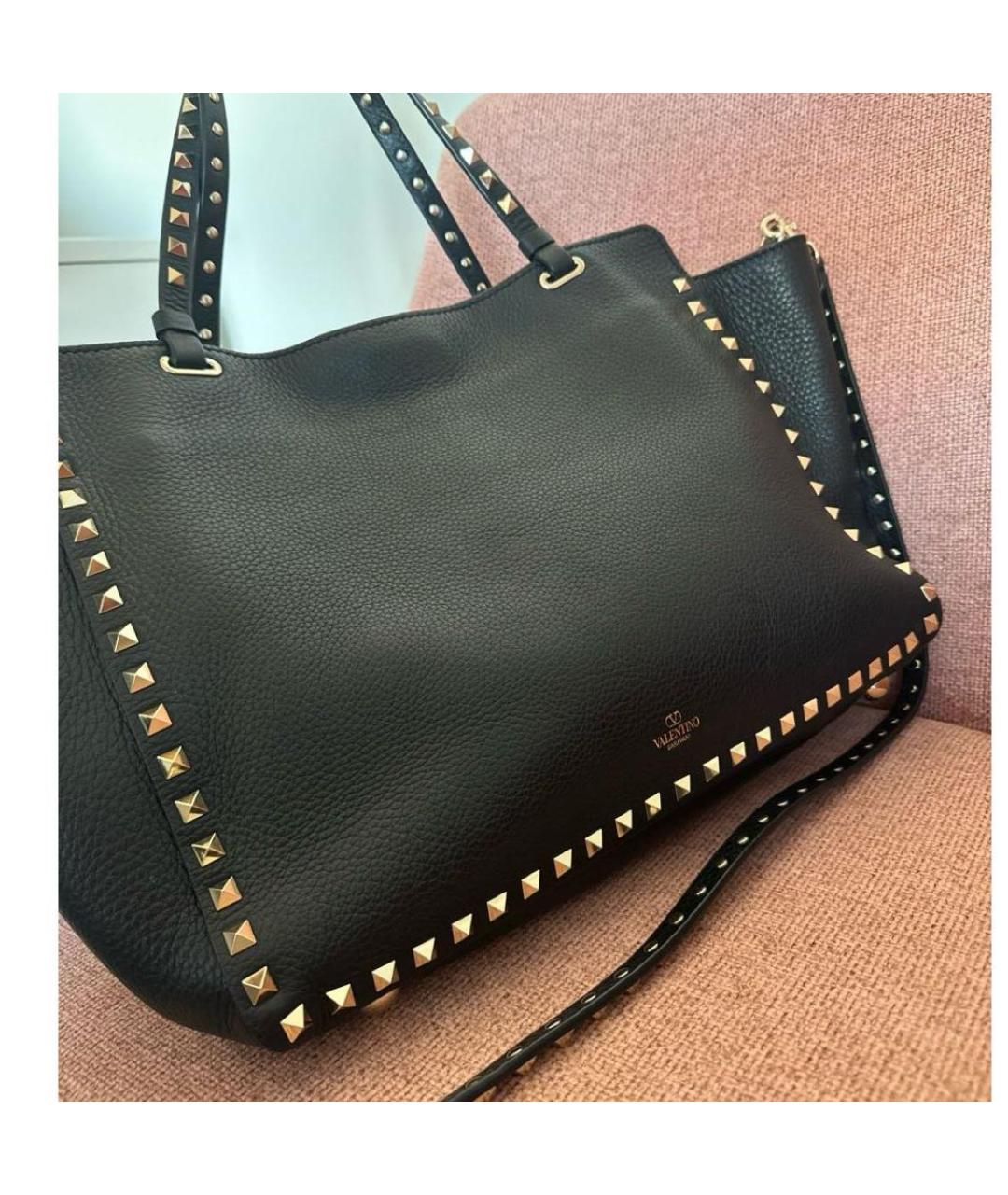 VALENTINO Черная кожаная сумка тоут, фото 3