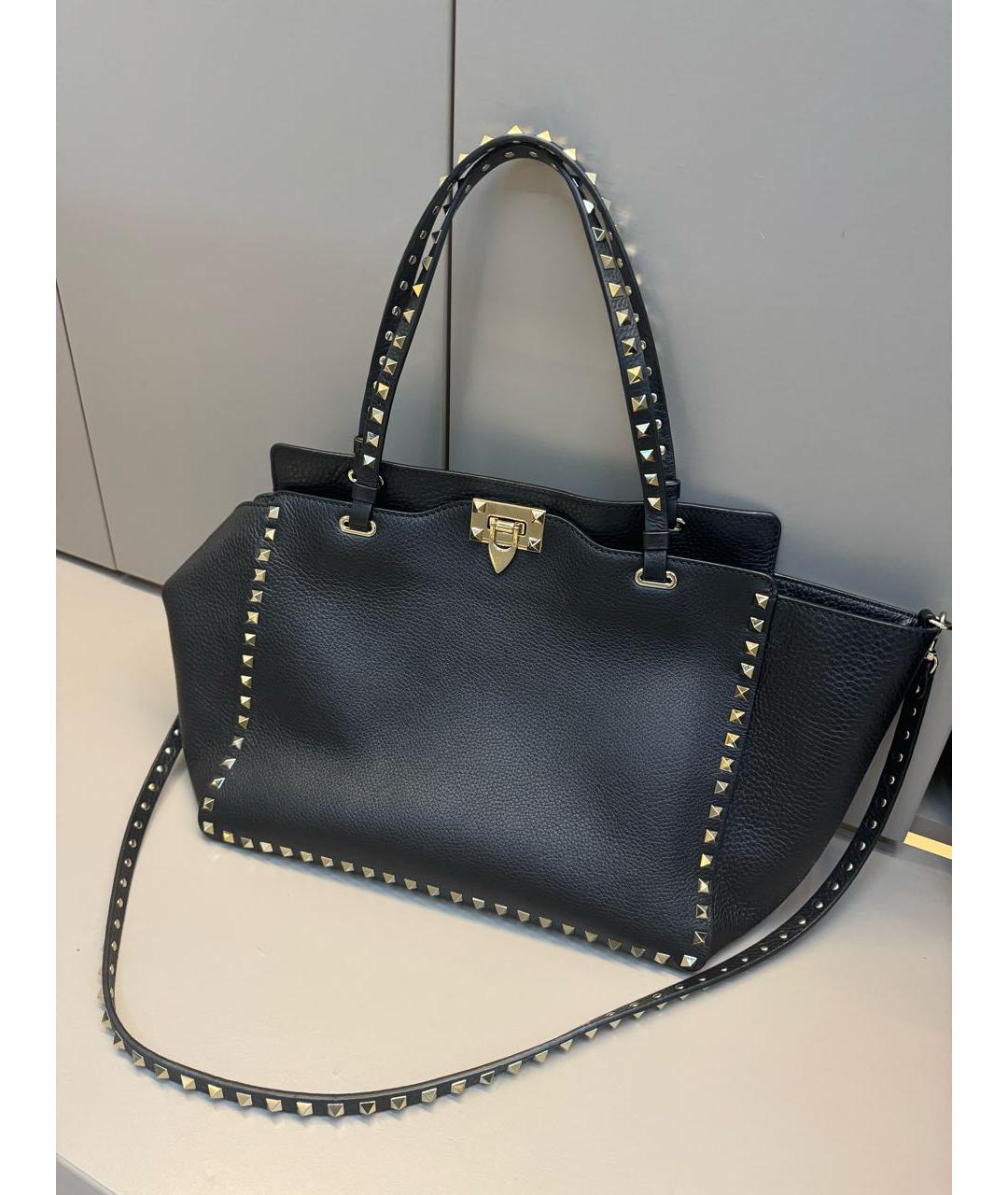 VALENTINO Черная кожаная сумка тоут, фото 5