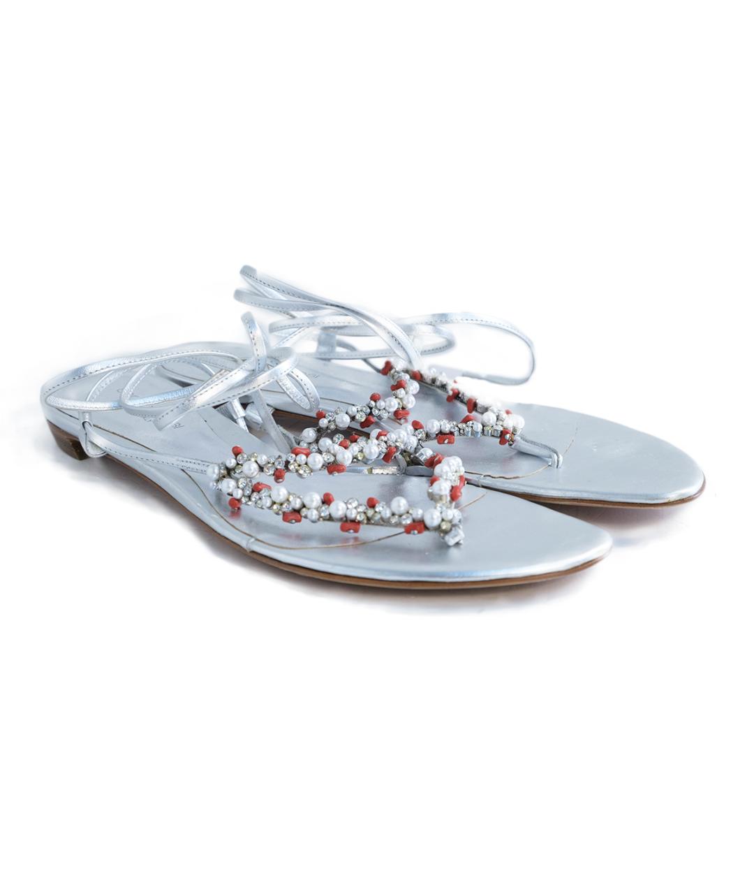 SERGIO ROSSI Серебряные кожаные сандалии, фото 2