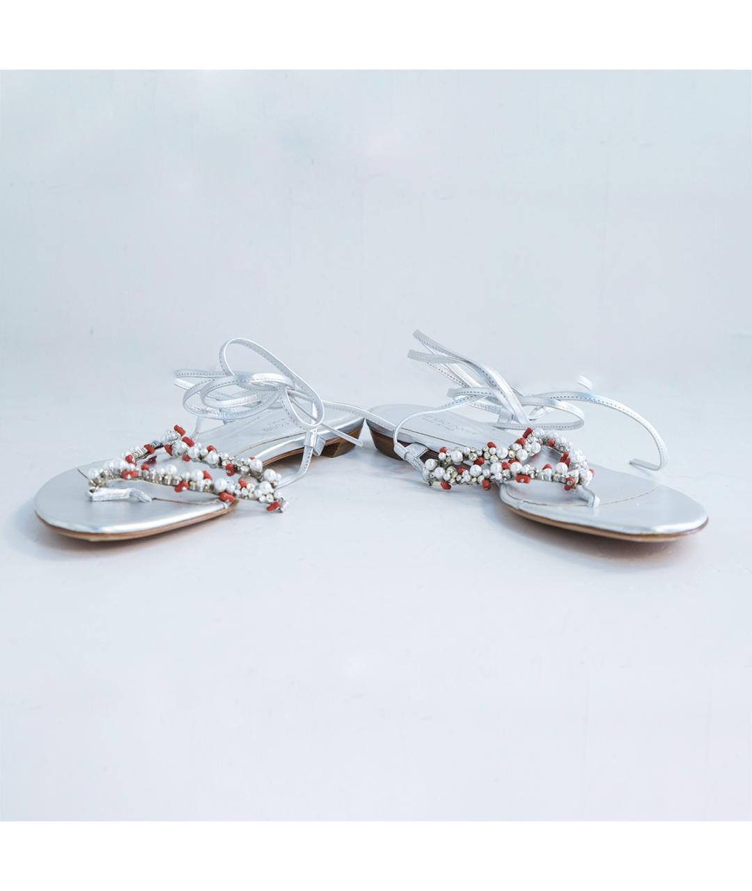 SERGIO ROSSI Серебряные кожаные сандалии, фото 4