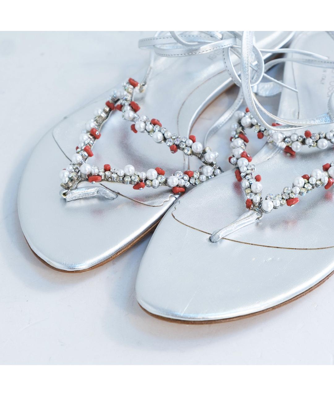 SERGIO ROSSI Серебряные кожаные сандалии, фото 3