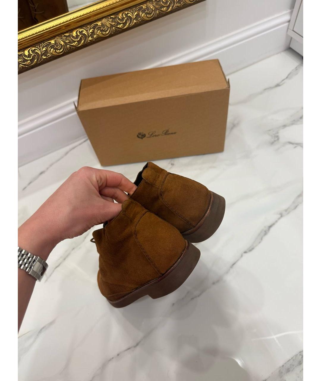 LORO PIANA Коричневые замшевые низкие ботинки, фото 8