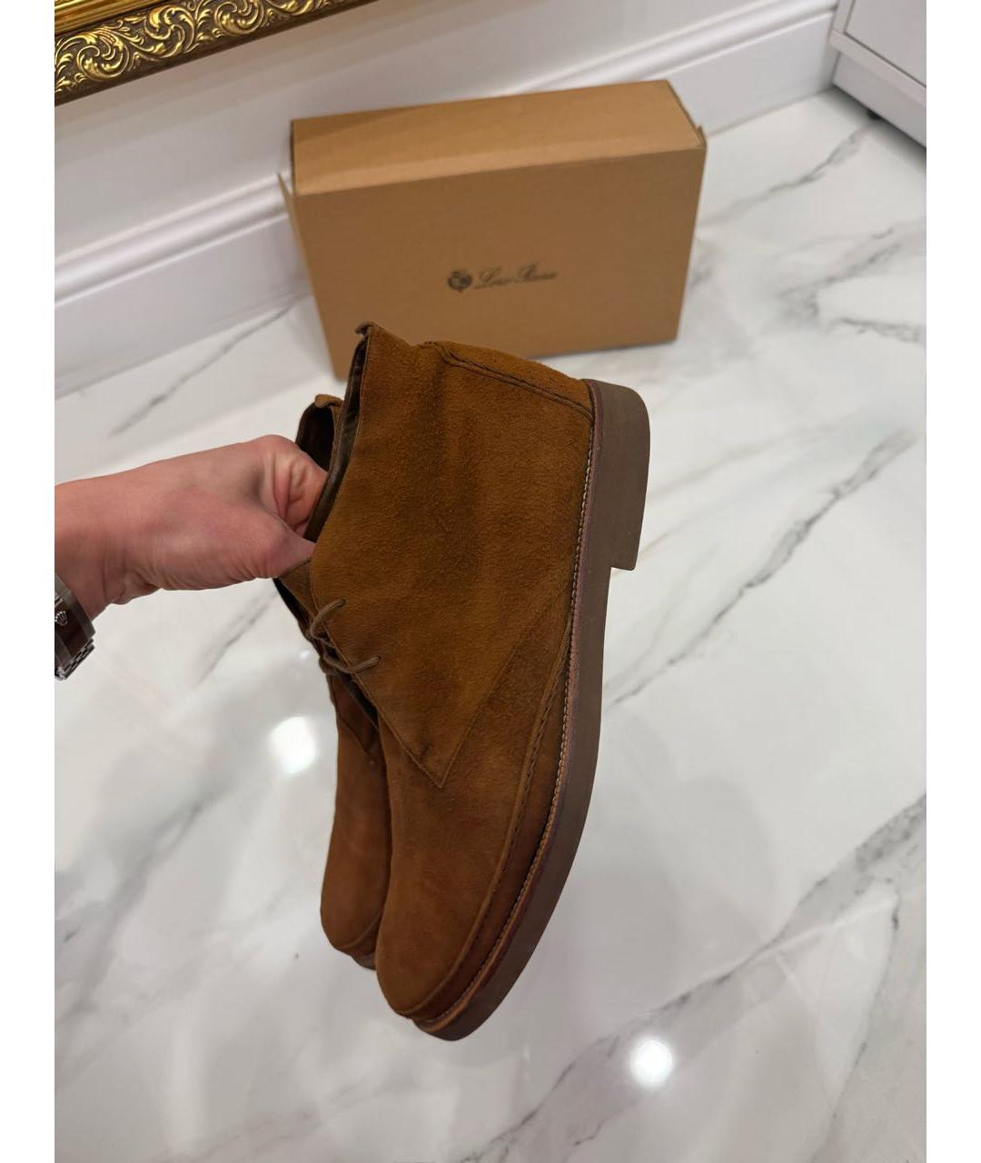 LORO PIANA Коричневые замшевые низкие ботинки, фото 5