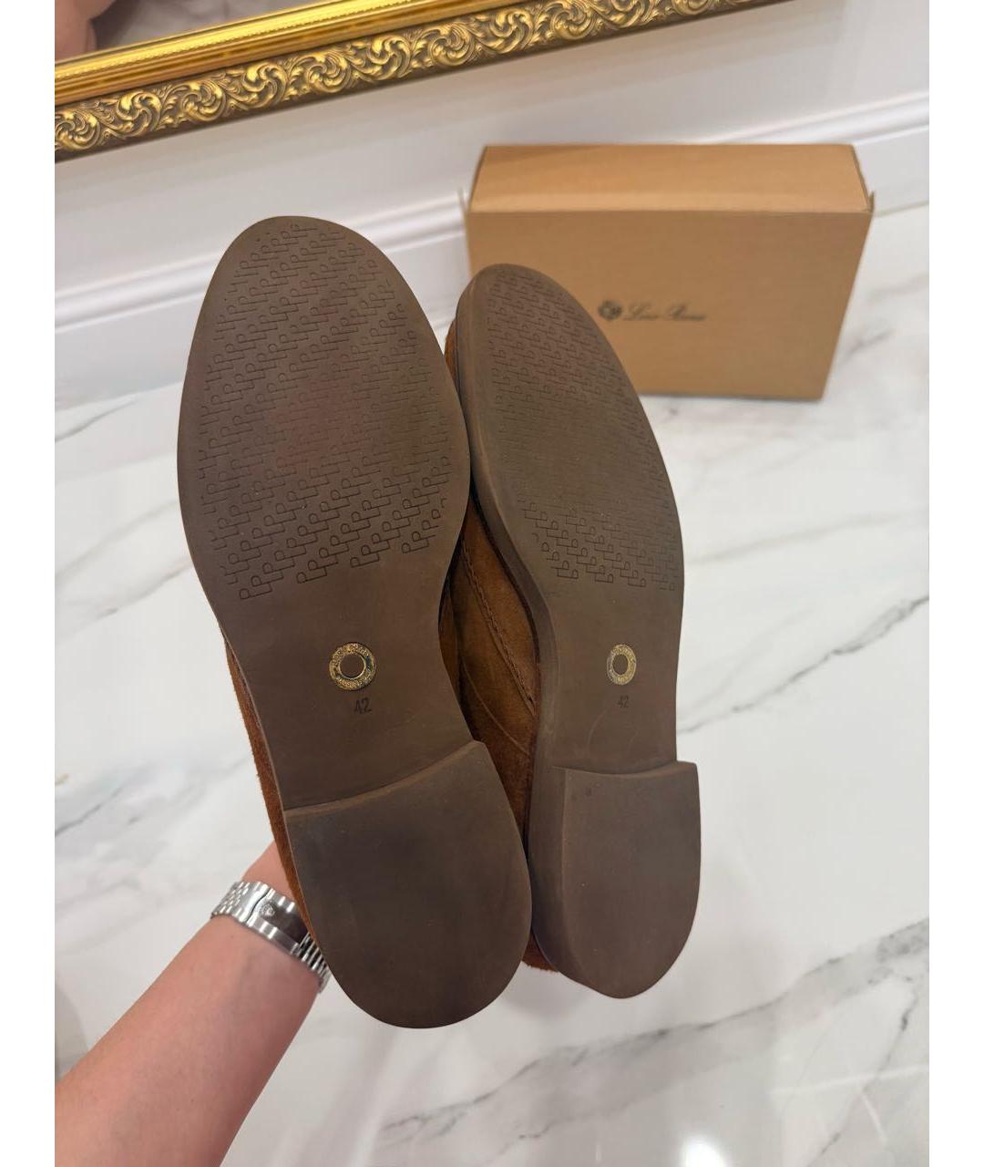 LORO PIANA Коричневые замшевые низкие ботинки, фото 6