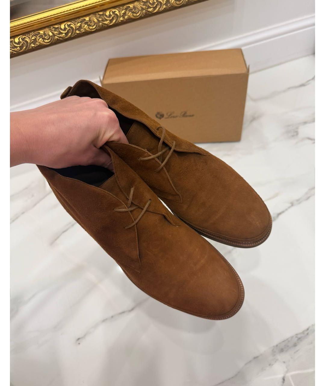 LORO PIANA Коричневые замшевые низкие ботинки, фото 7