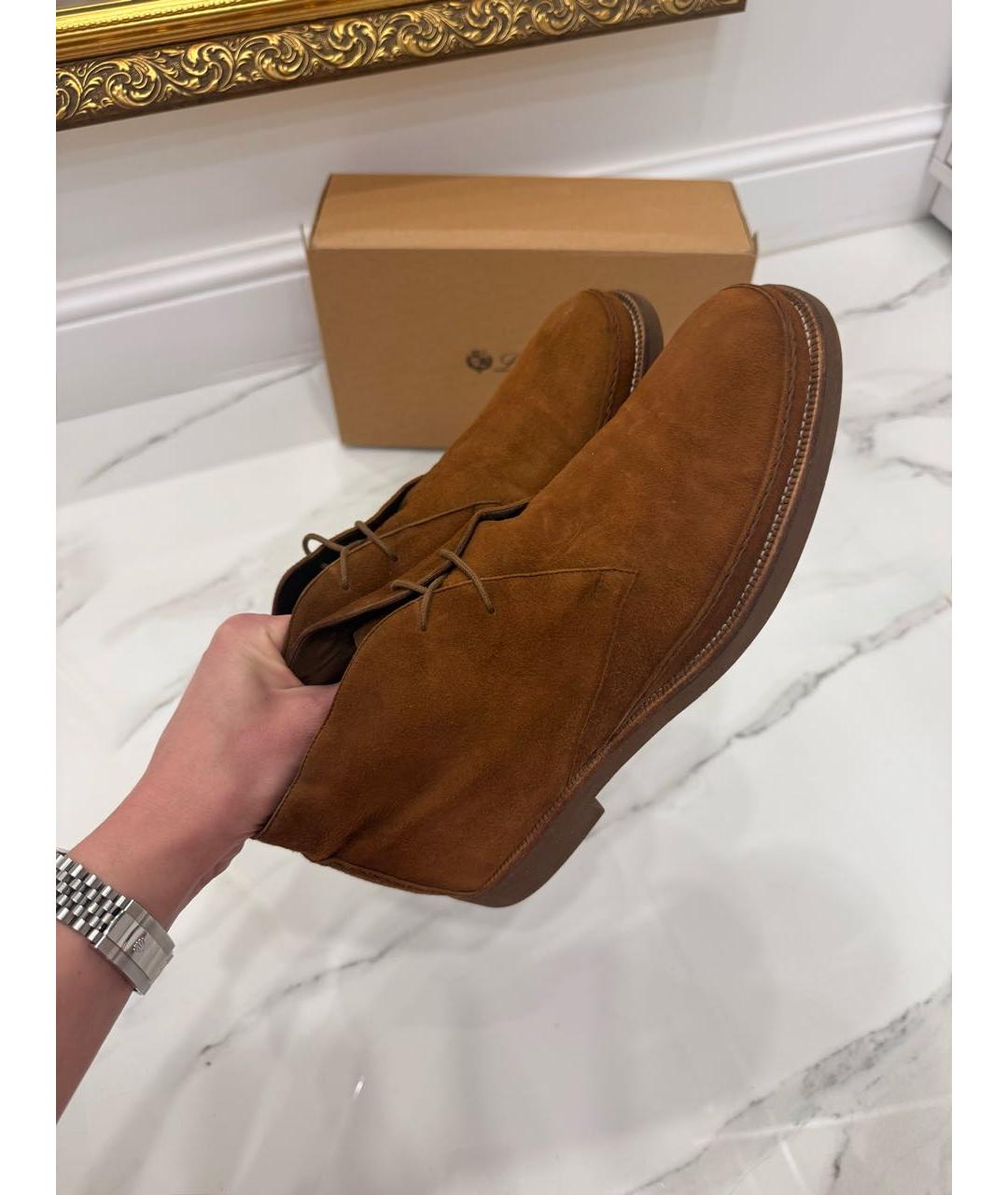 LORO PIANA Коричневые замшевые низкие ботинки, фото 3