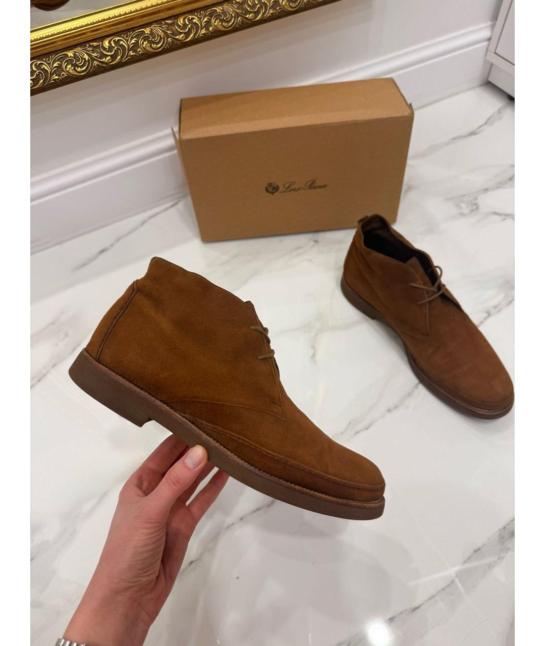 LORO PIANA Коричневые замшевые низкие ботинки, фото 9