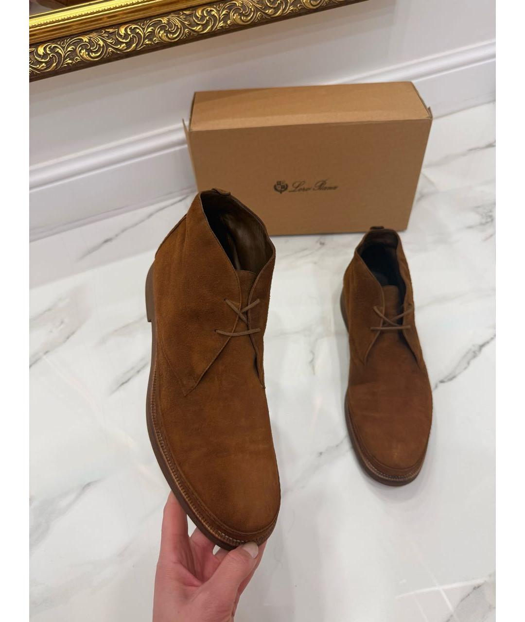 LORO PIANA Коричневые замшевые низкие ботинки, фото 2