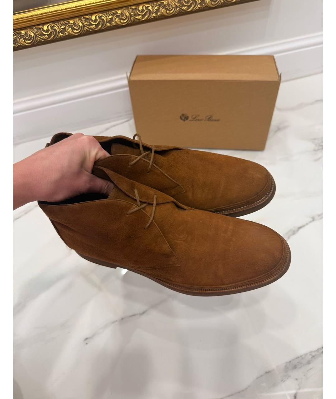 LORO PIANA Коричневые замшевые низкие ботинки, фото 4