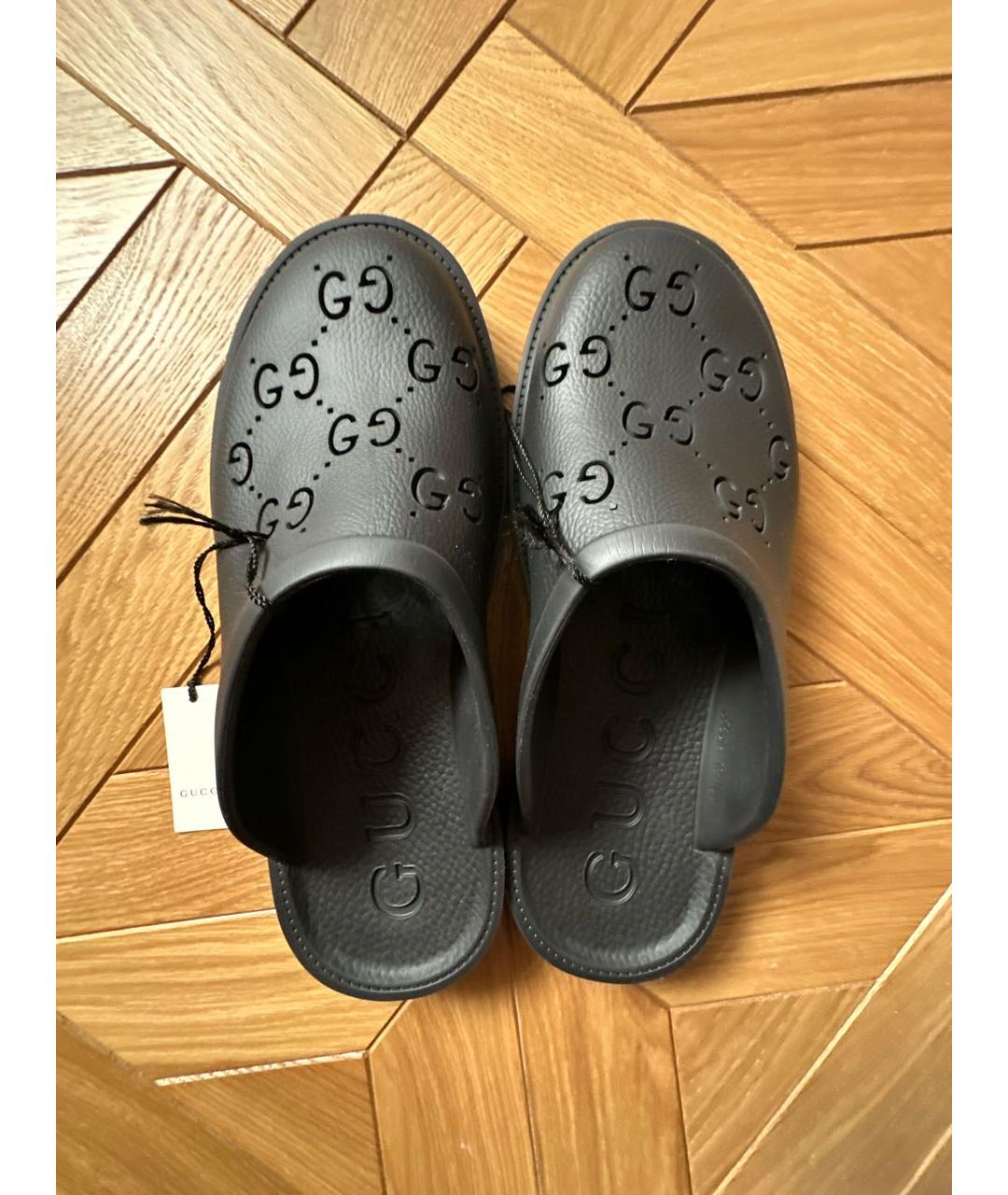 GUCCI Черные резиновые шлепанцы, фото 3