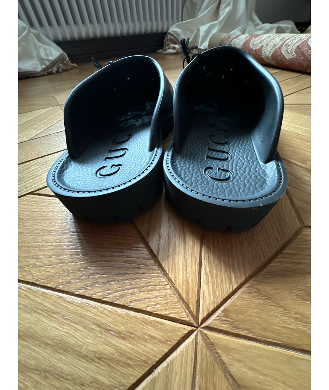 GUCCI Черные резиновые шлепанцы, фото 4