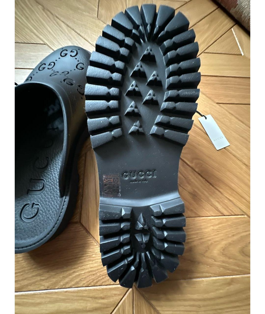 GUCCI Черные резиновые шлепанцы, фото 5