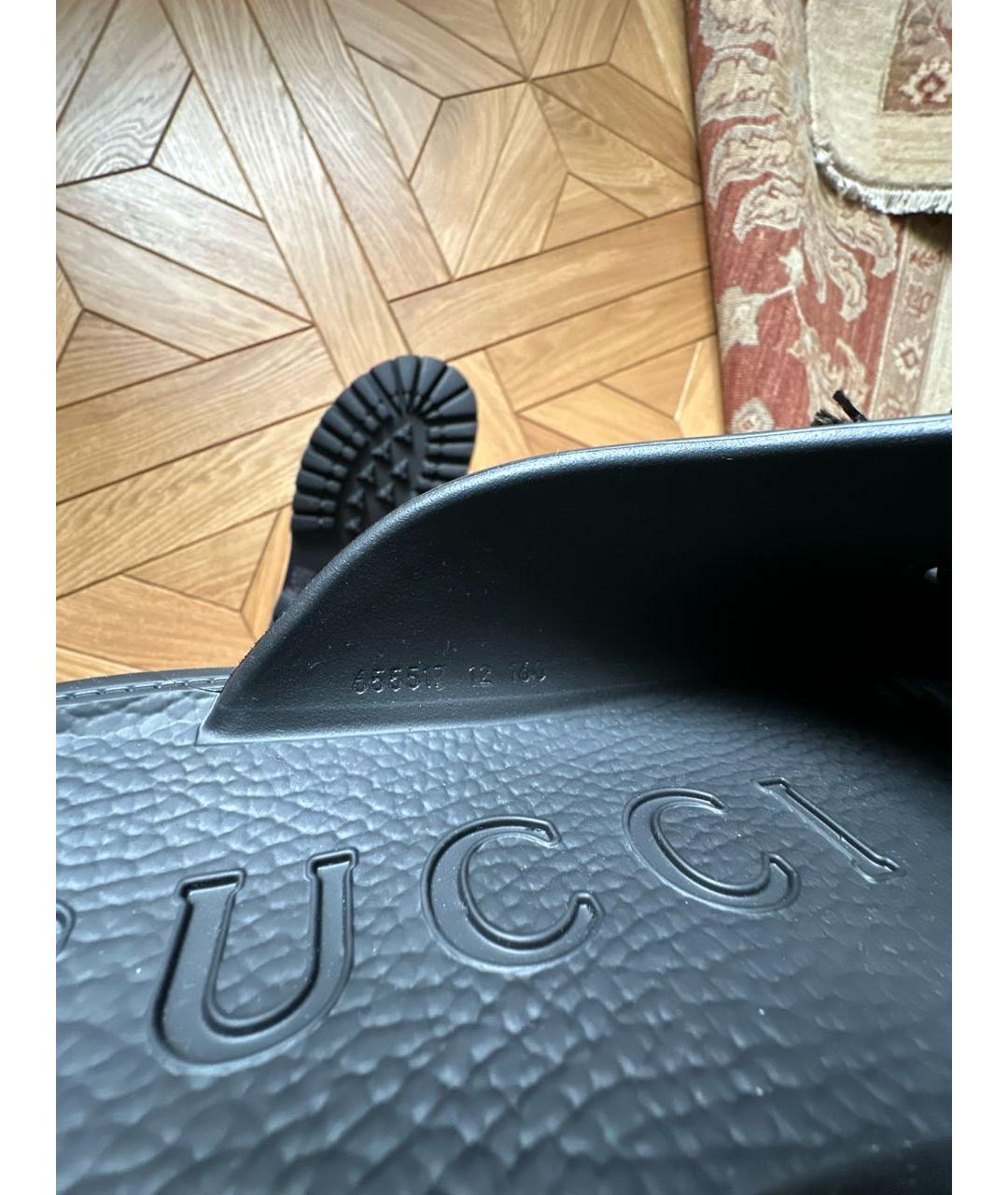 GUCCI Черные резиновые шлепанцы, фото 6