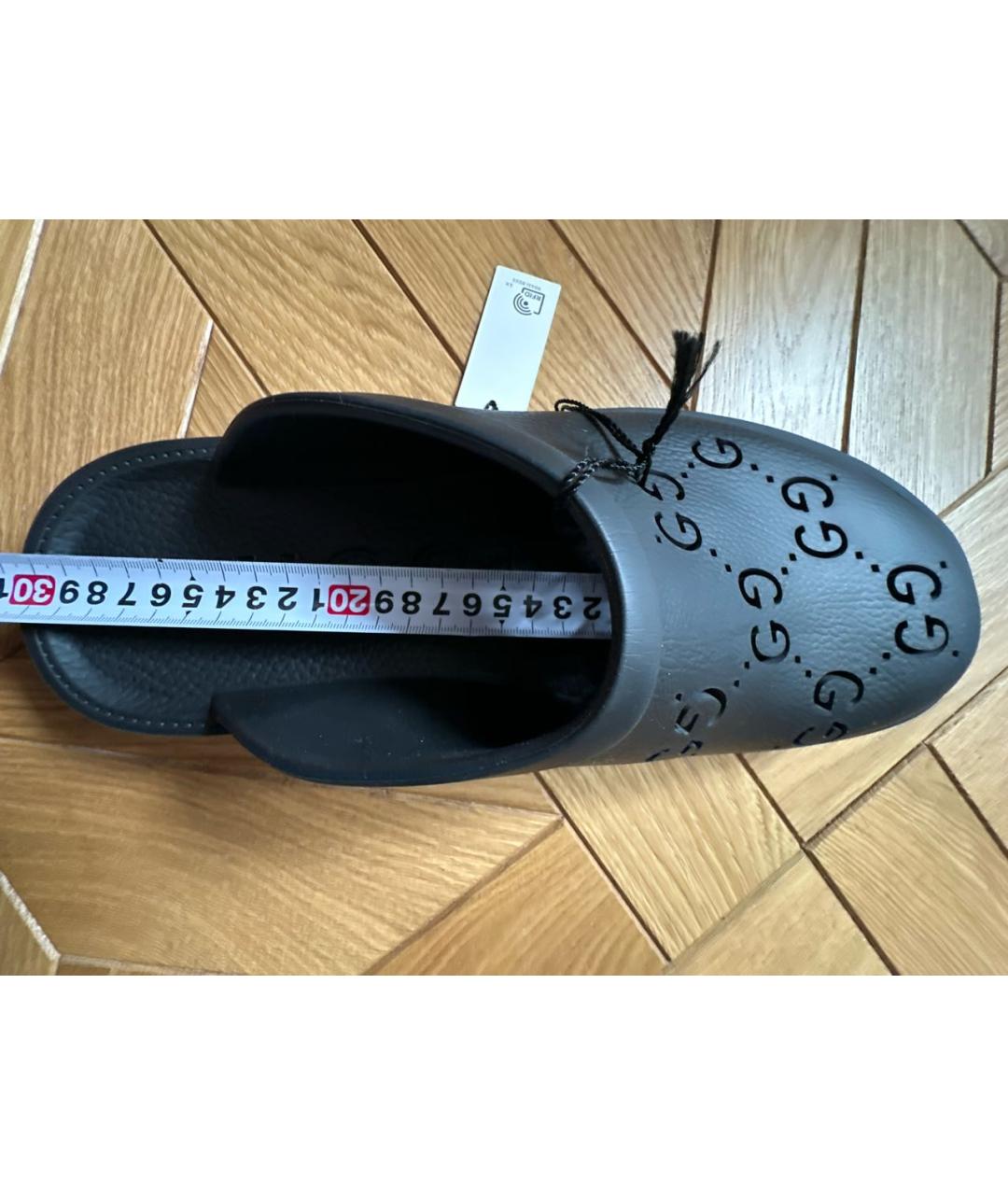 GUCCI Черные резиновые шлепанцы, фото 7
