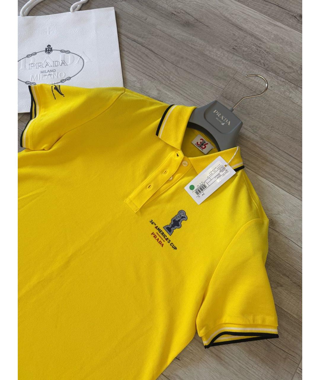 PRADA Желтое хлопковое поло с коротким рукавом, фото 5