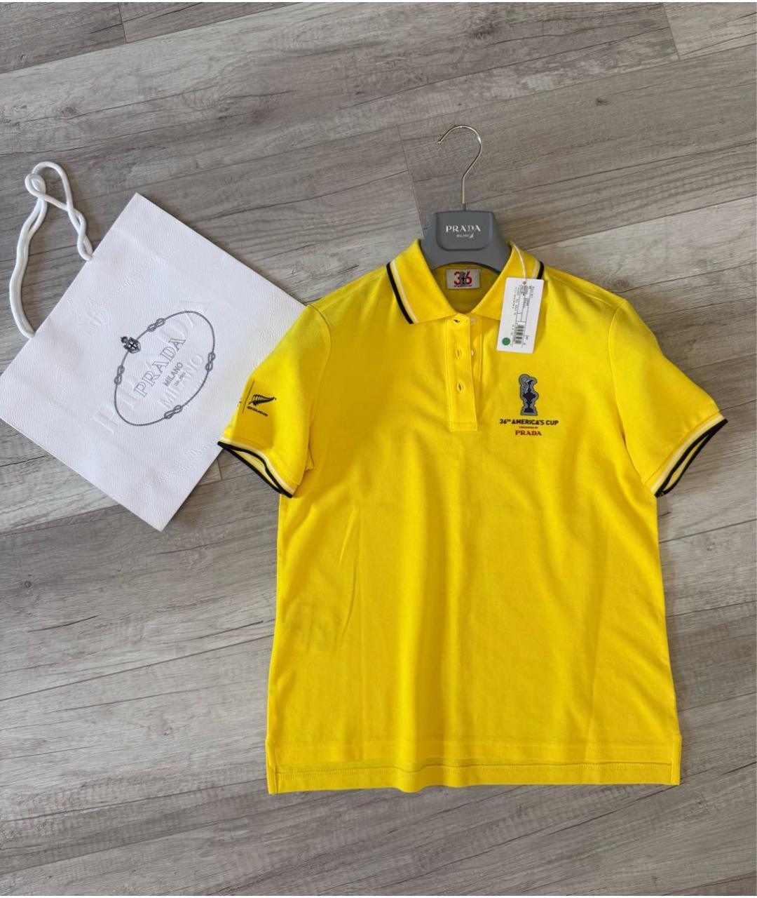 PRADA Желтое хлопковое поло с коротким рукавом, фото 2