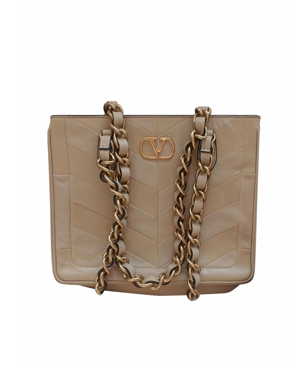 VALENTINO Бежевая кожаная сумка тоут, фото 1
