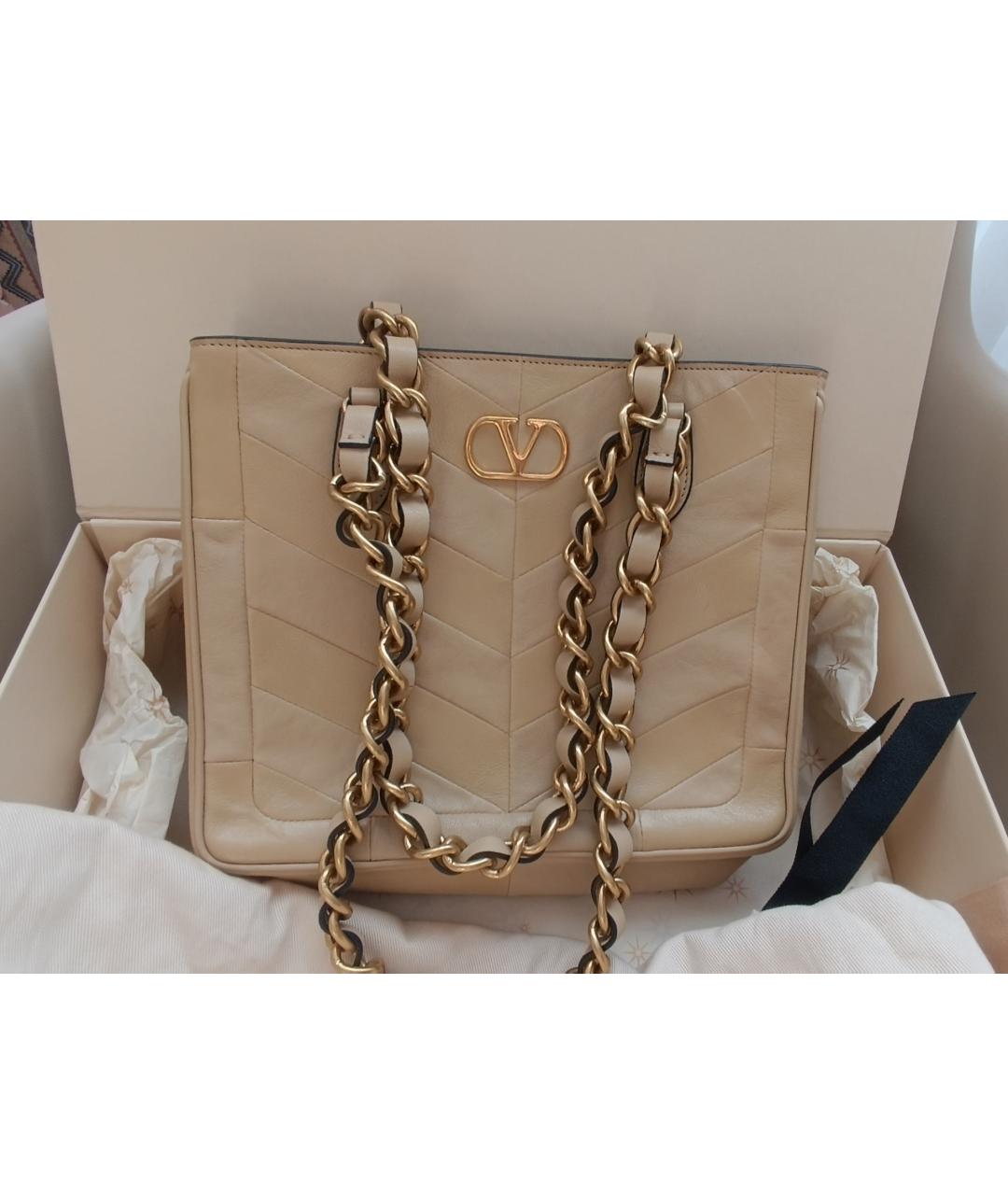 VALENTINO Бежевая кожаная сумка тоут, фото 9