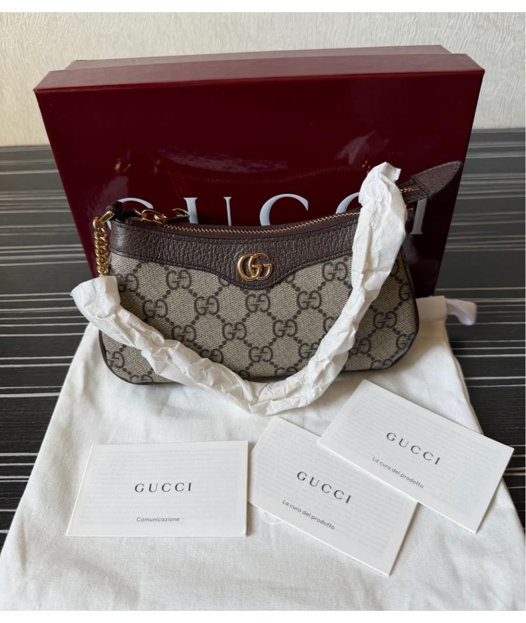 GUCCI Коричневая кожаная сумка с короткими ручками, фото 6