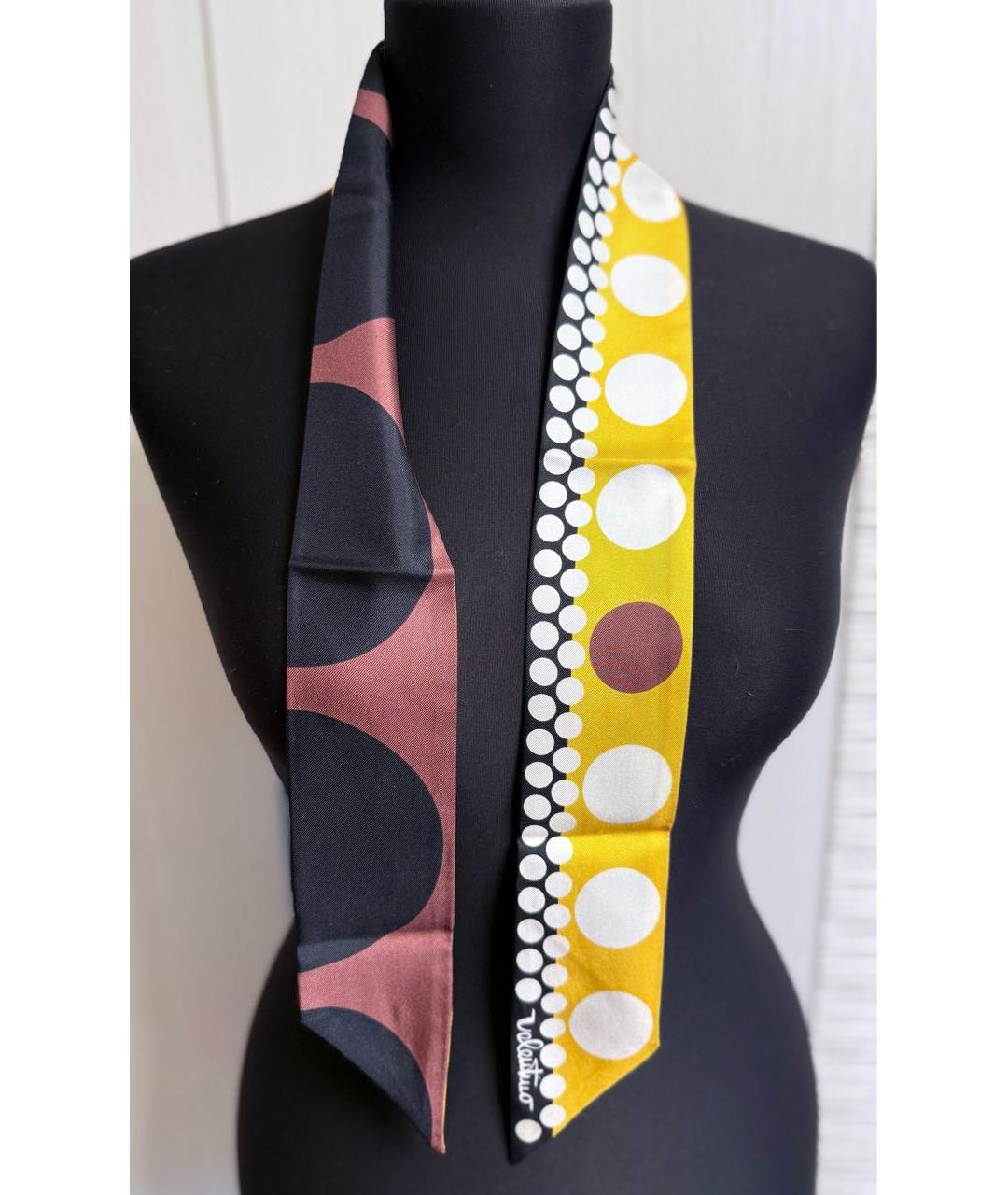 VALENTINO Золотой шелковый шарф, фото 3