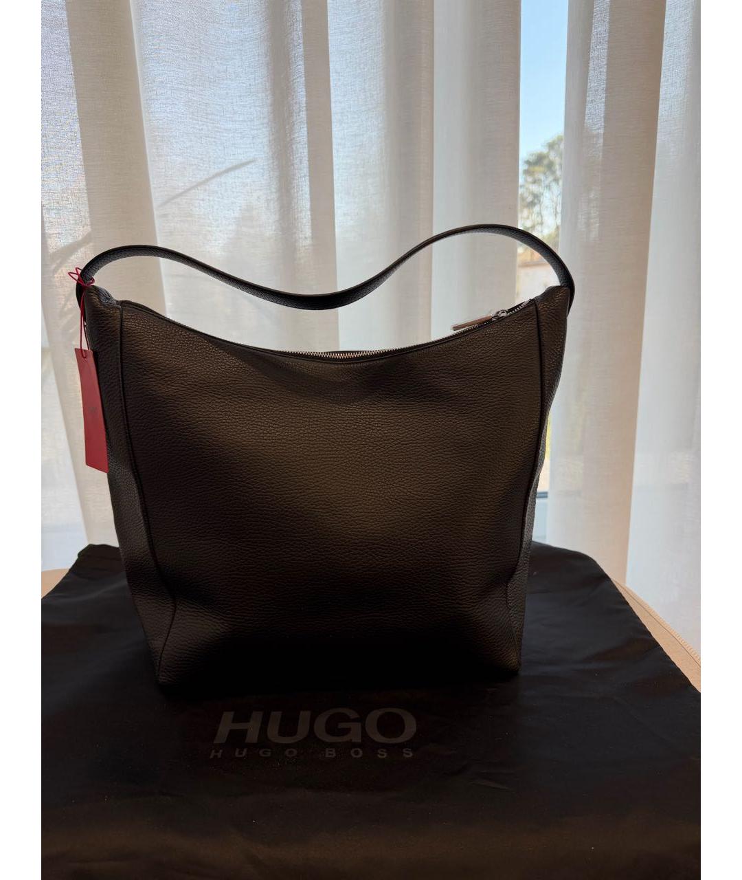 HUGO BOSS Черная кожаная сумка через плечо, фото 3