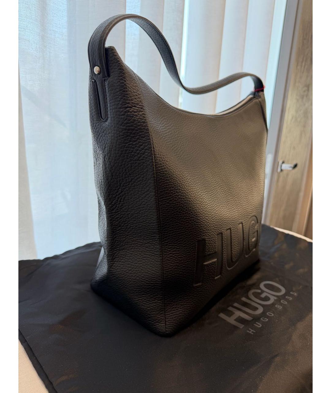 HUGO BOSS Черная кожаная сумка через плечо, фото 2