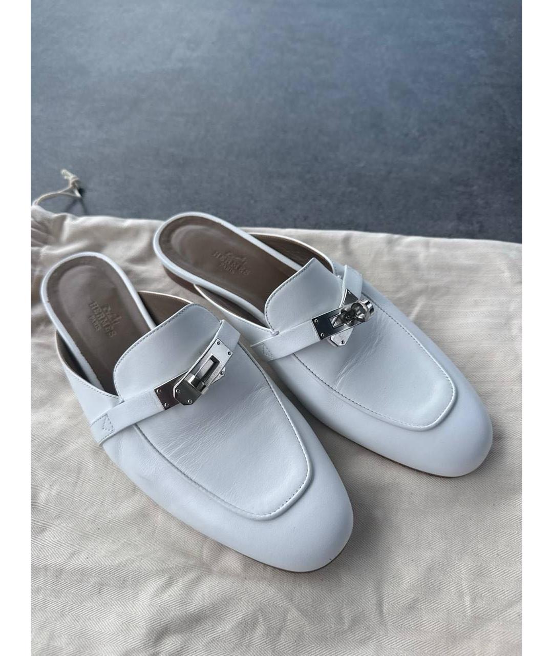 HERMES Белые кожаные мюли, фото 4