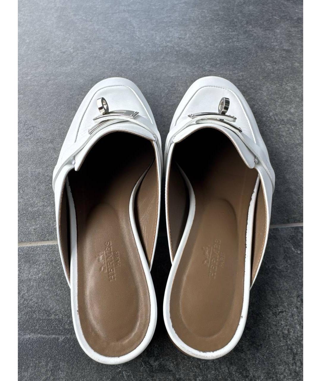 HERMES Белые кожаные мюли, фото 6