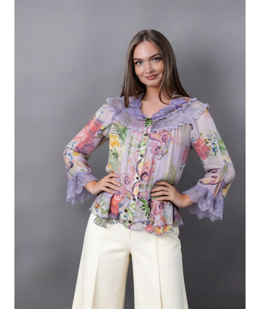 ROBERTO CAVALLI Мульти шелковая блузы, фото 9