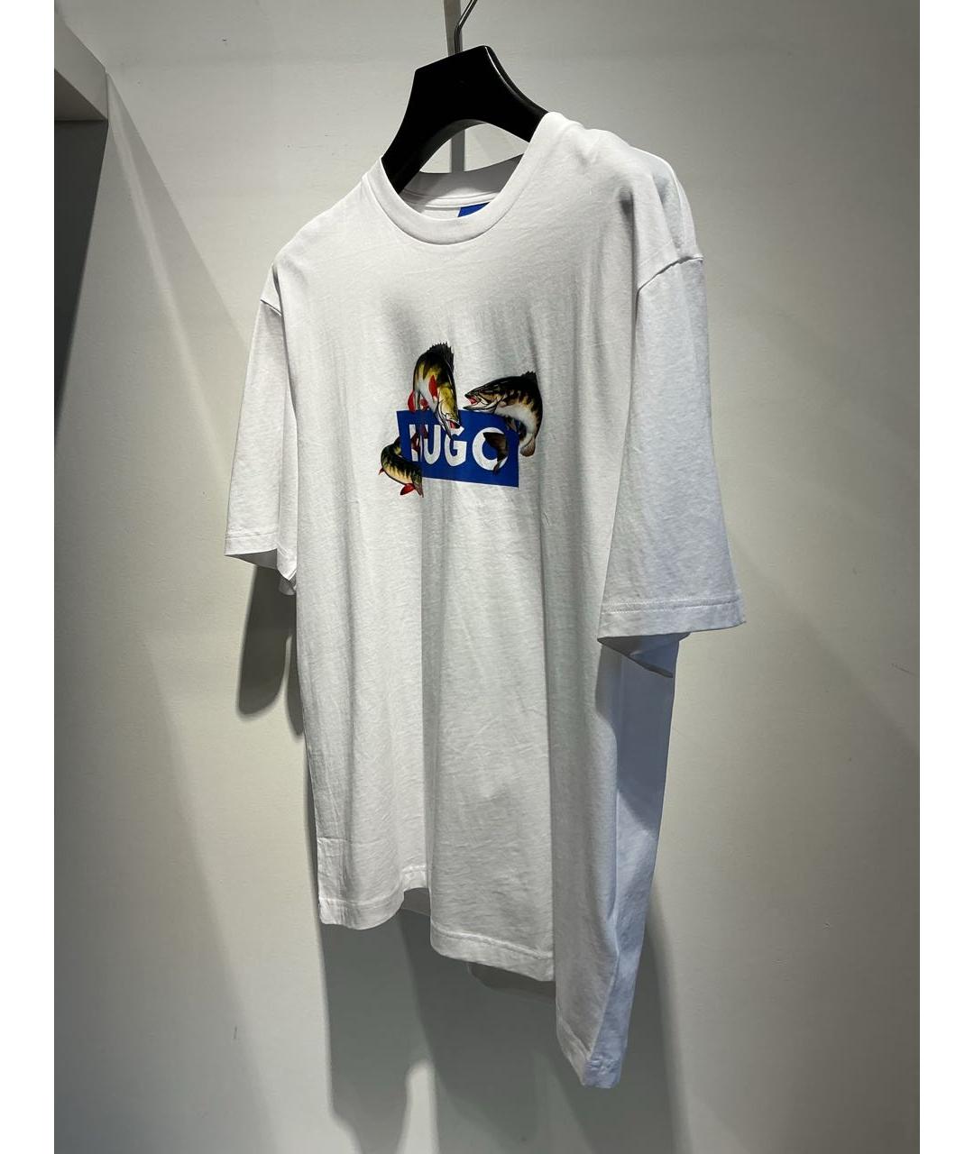 HUGO Белая хлопковая футболка, фото 3