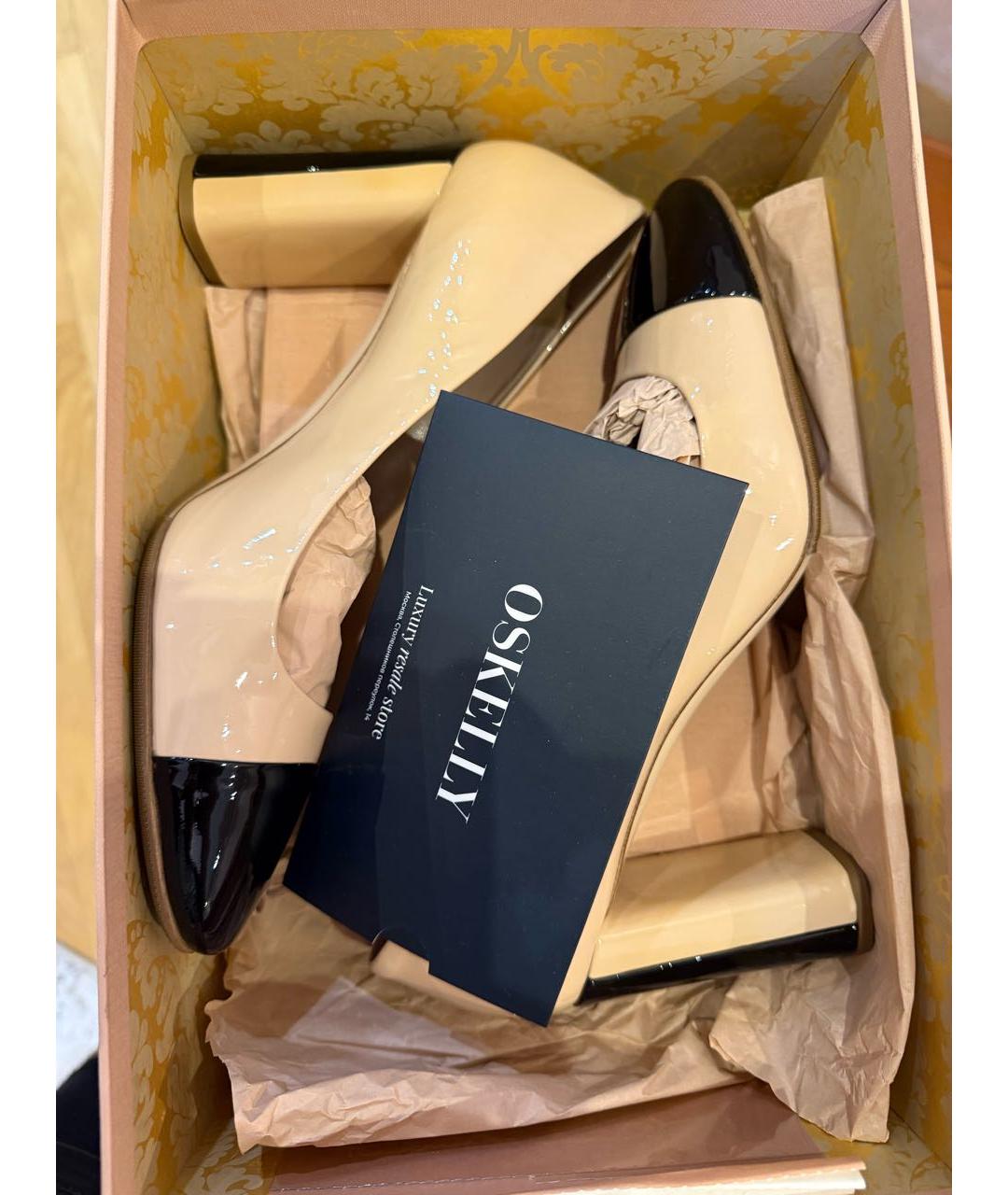 MIU MIU Бежевые туфли из лакированной кожи, фото 8