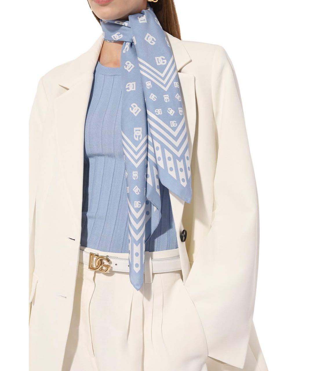 DOLCE&GABBANA Голубой шелковый платок, фото 4