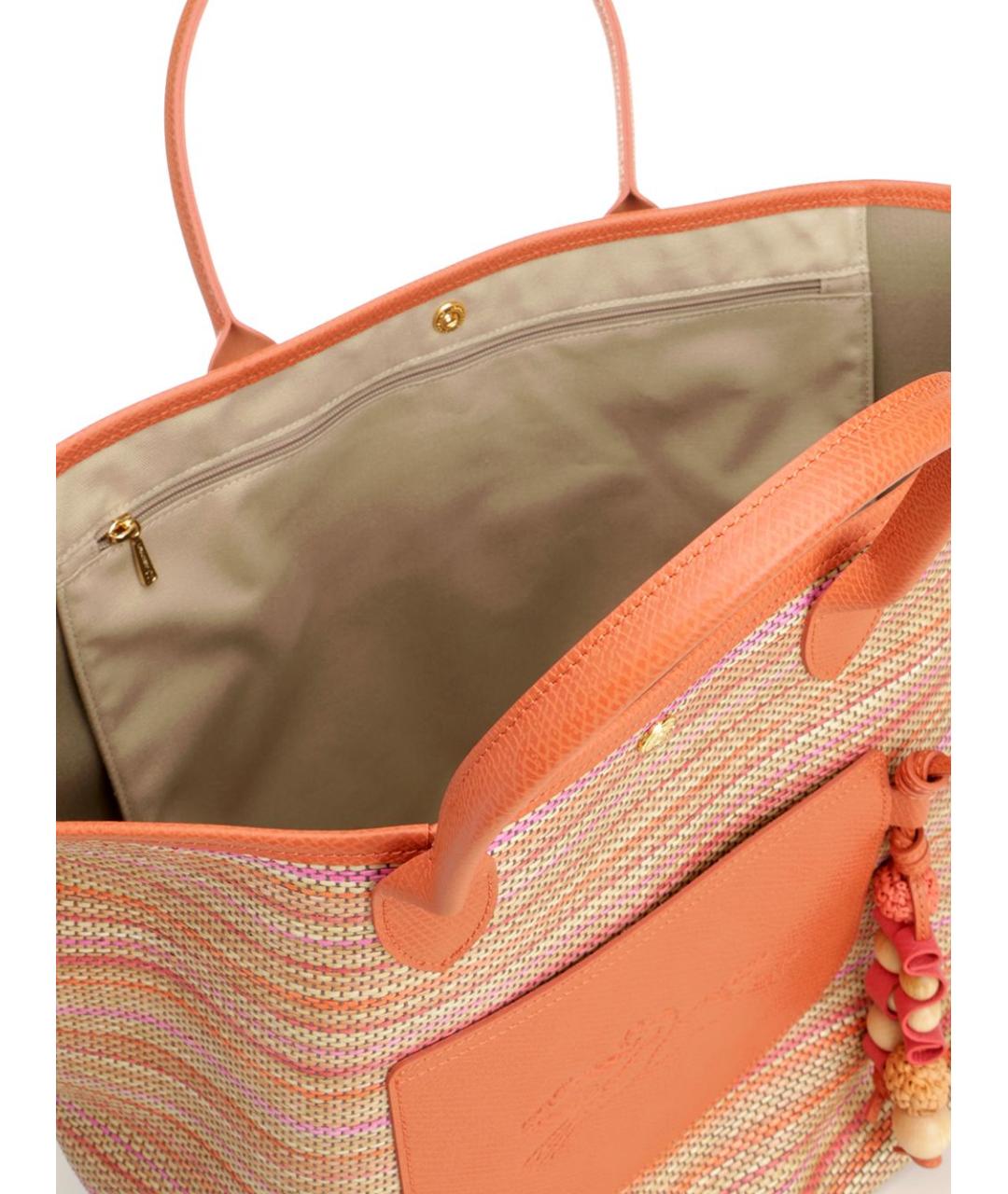 LONGCHAMP Оранжевая хлопковая сумка с короткими ручками, фото 4