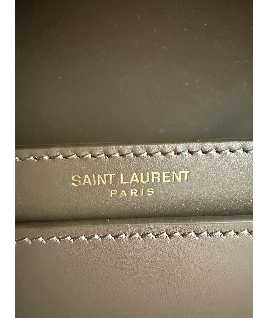 SAINT LAURENT Хаки кожаная сумка с короткими ручками, фото 6