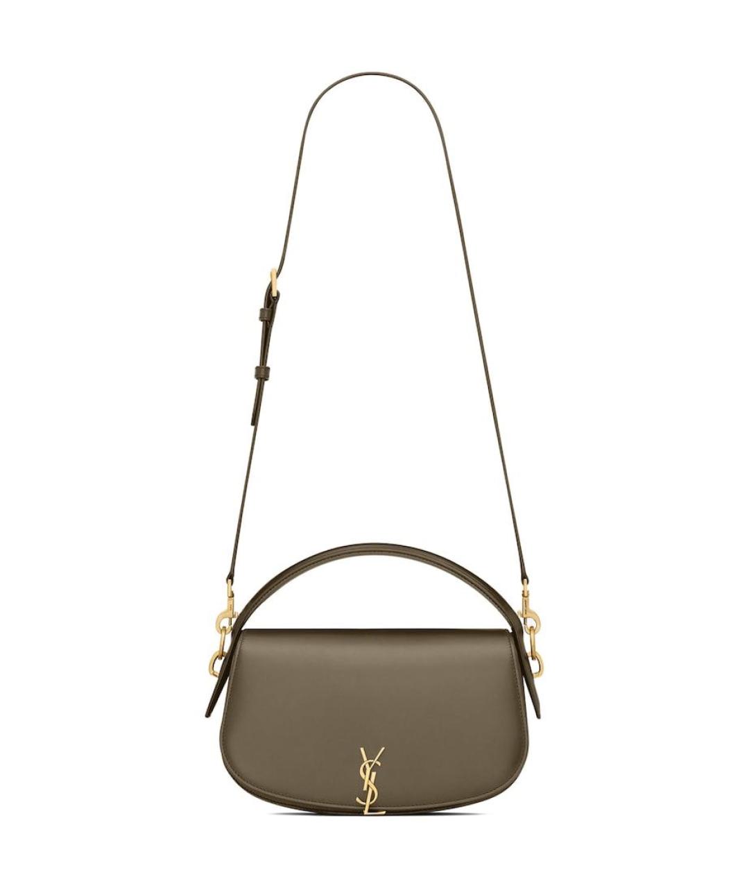 SAINT LAURENT Хаки кожаная сумка с короткими ручками, фото 9