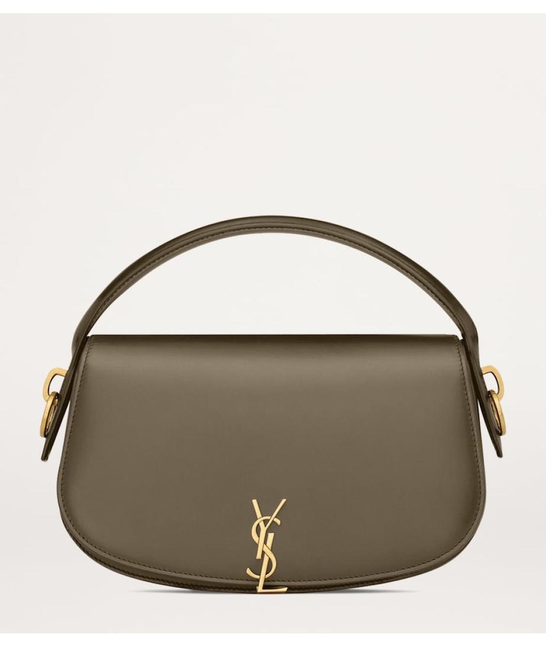 SAINT LAURENT Хаки кожаная сумка с короткими ручками, фото 3