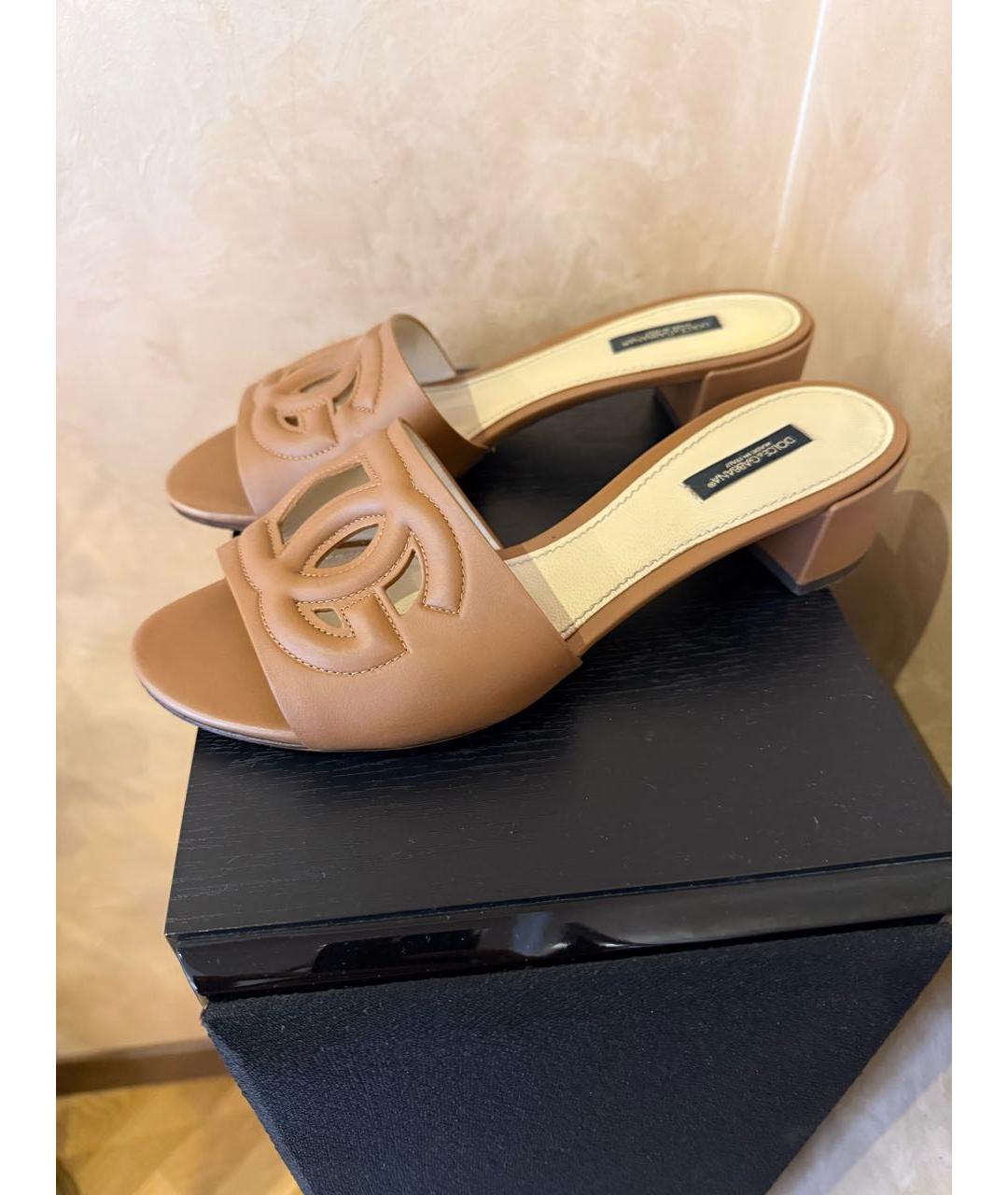 DOLCE&GABBANA Коричневые кожаные шлепанцы, фото 8