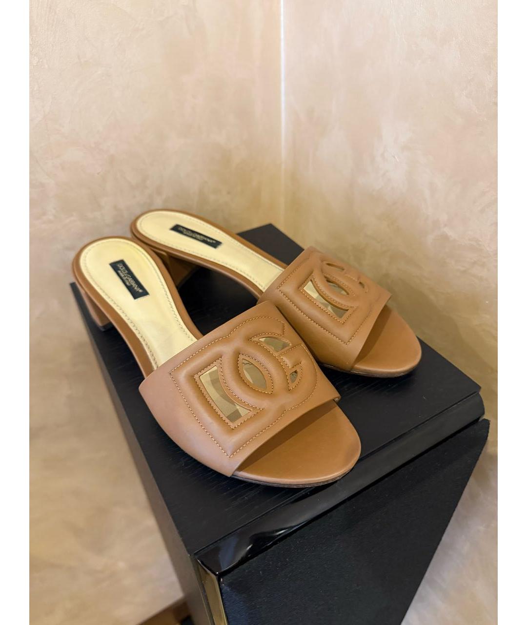 DOLCE&GABBANA Коричневые кожаные шлепанцы, фото 2