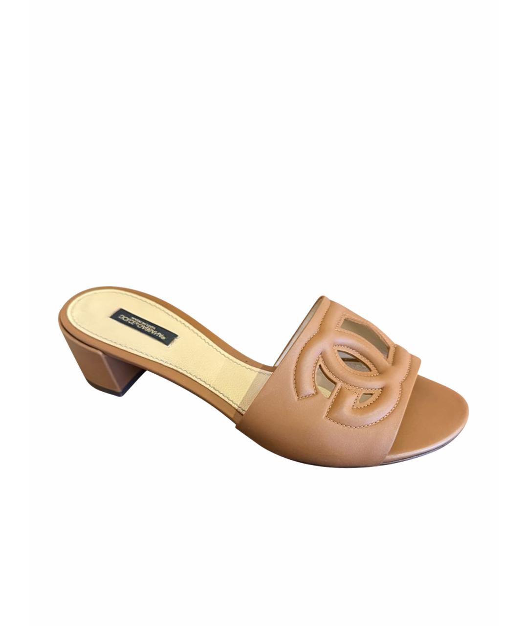 DOLCE&GABBANA Коричневые кожаные шлепанцы, фото 9