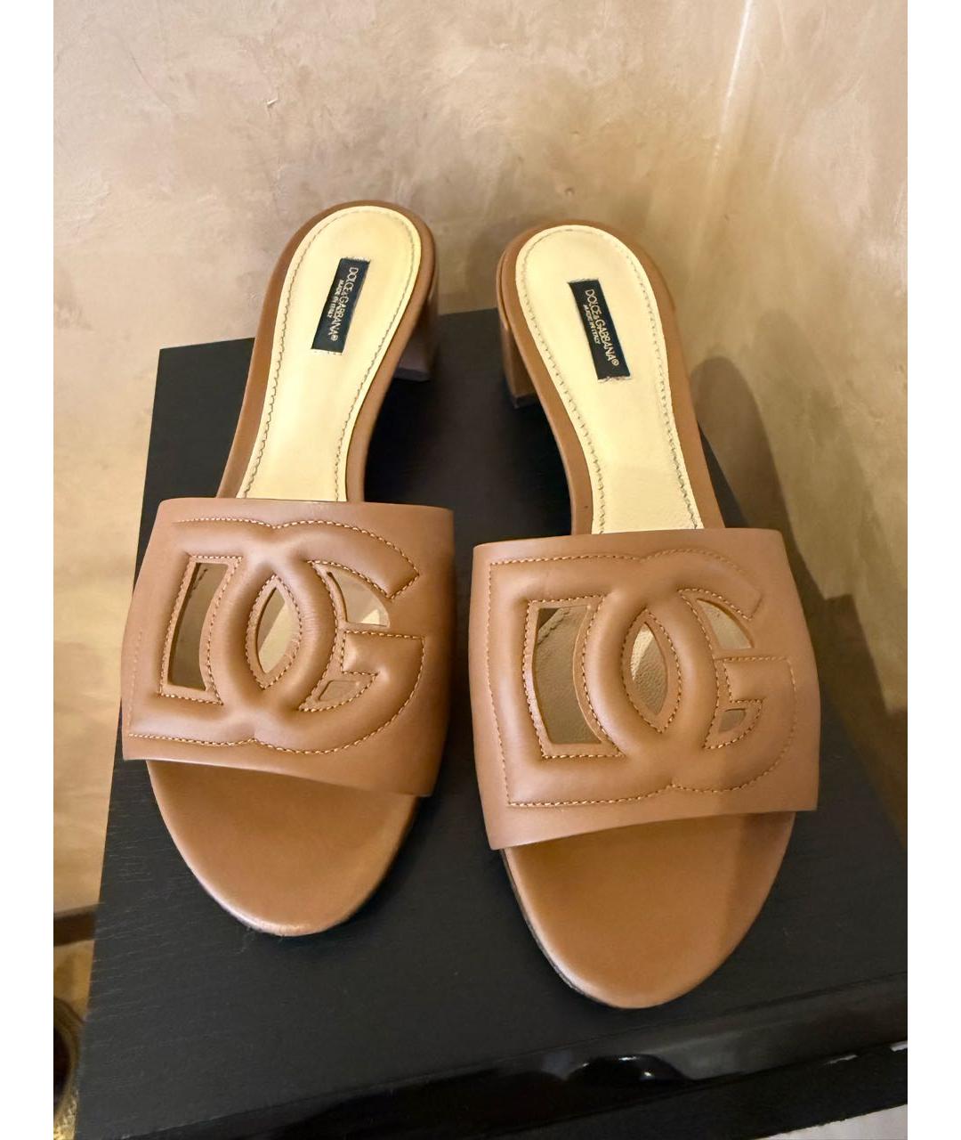 DOLCE&GABBANA Коричневые кожаные шлепанцы, фото 4