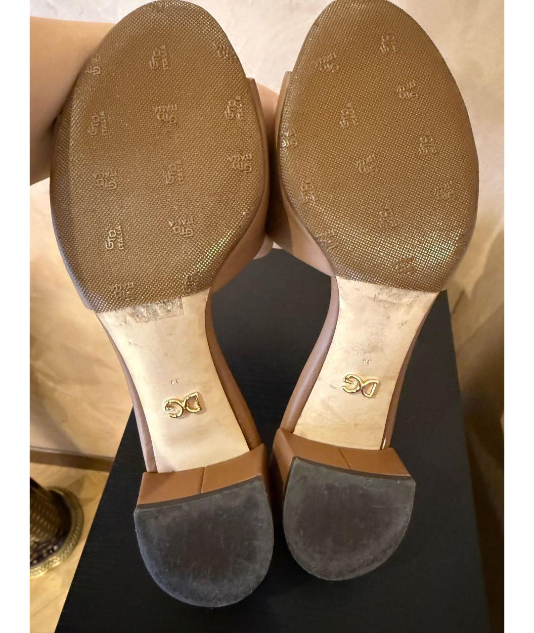 DOLCE&GABBANA Коричневые кожаные шлепанцы, фото 5