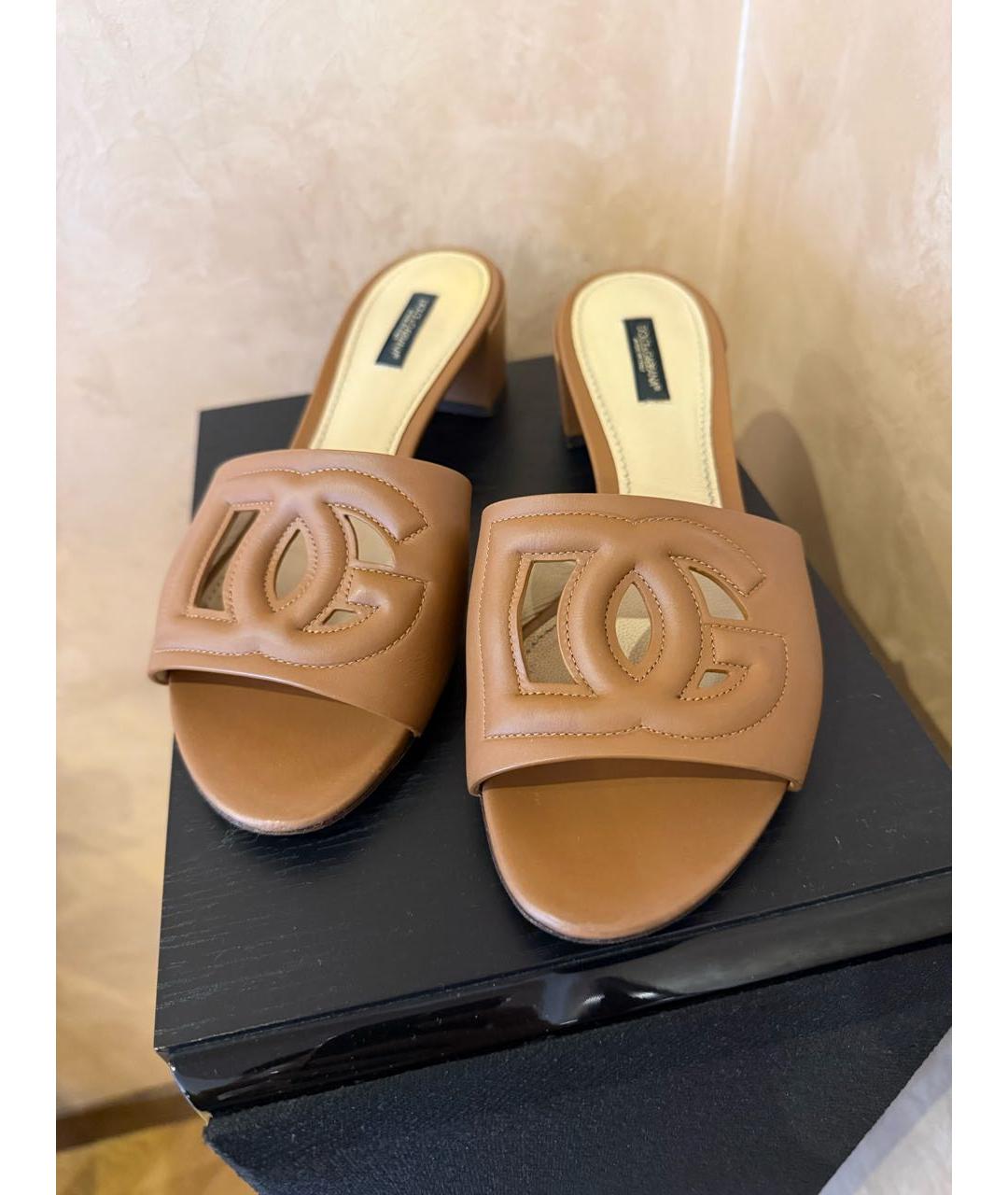 DOLCE&GABBANA Коричневые кожаные шлепанцы, фото 3