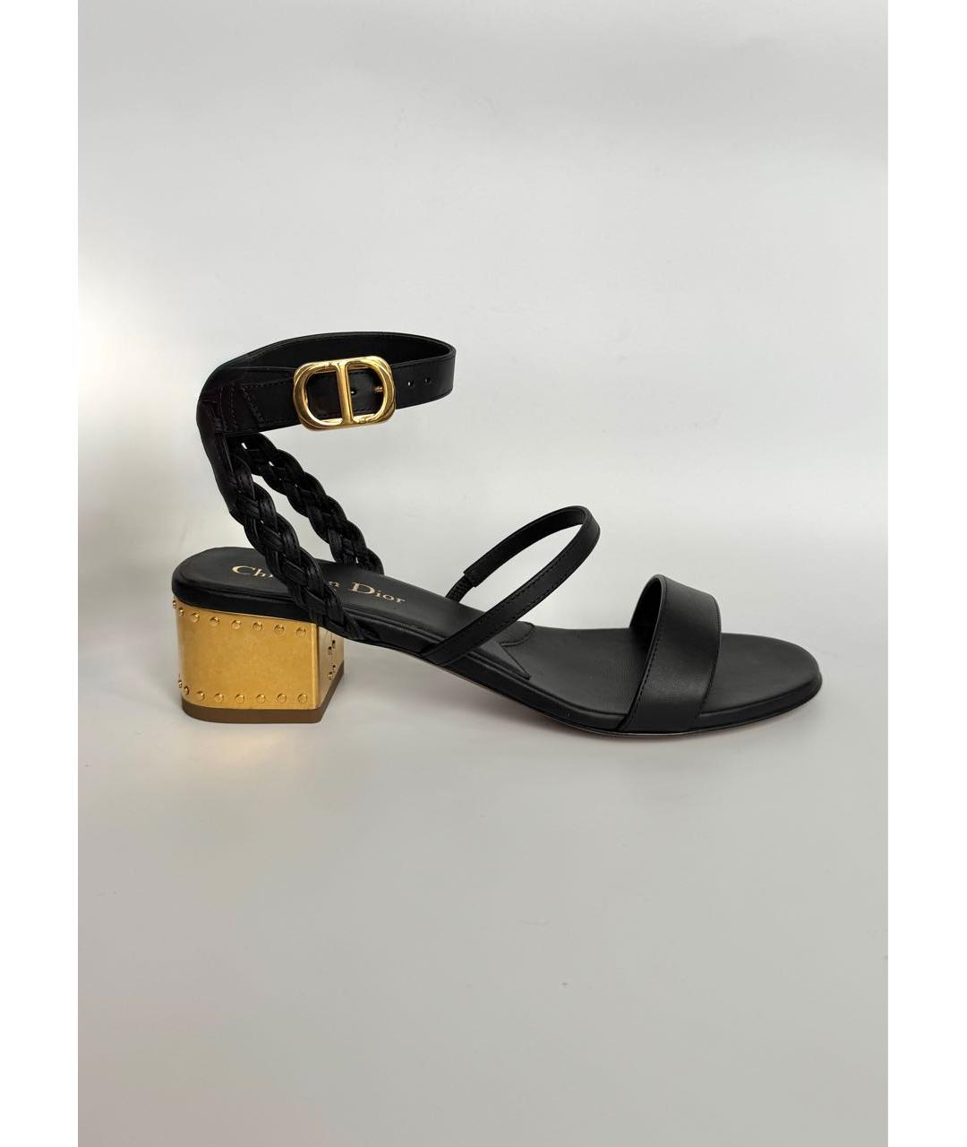 CHRISTIAN DIOR Черные кожаные босоножки, фото 5