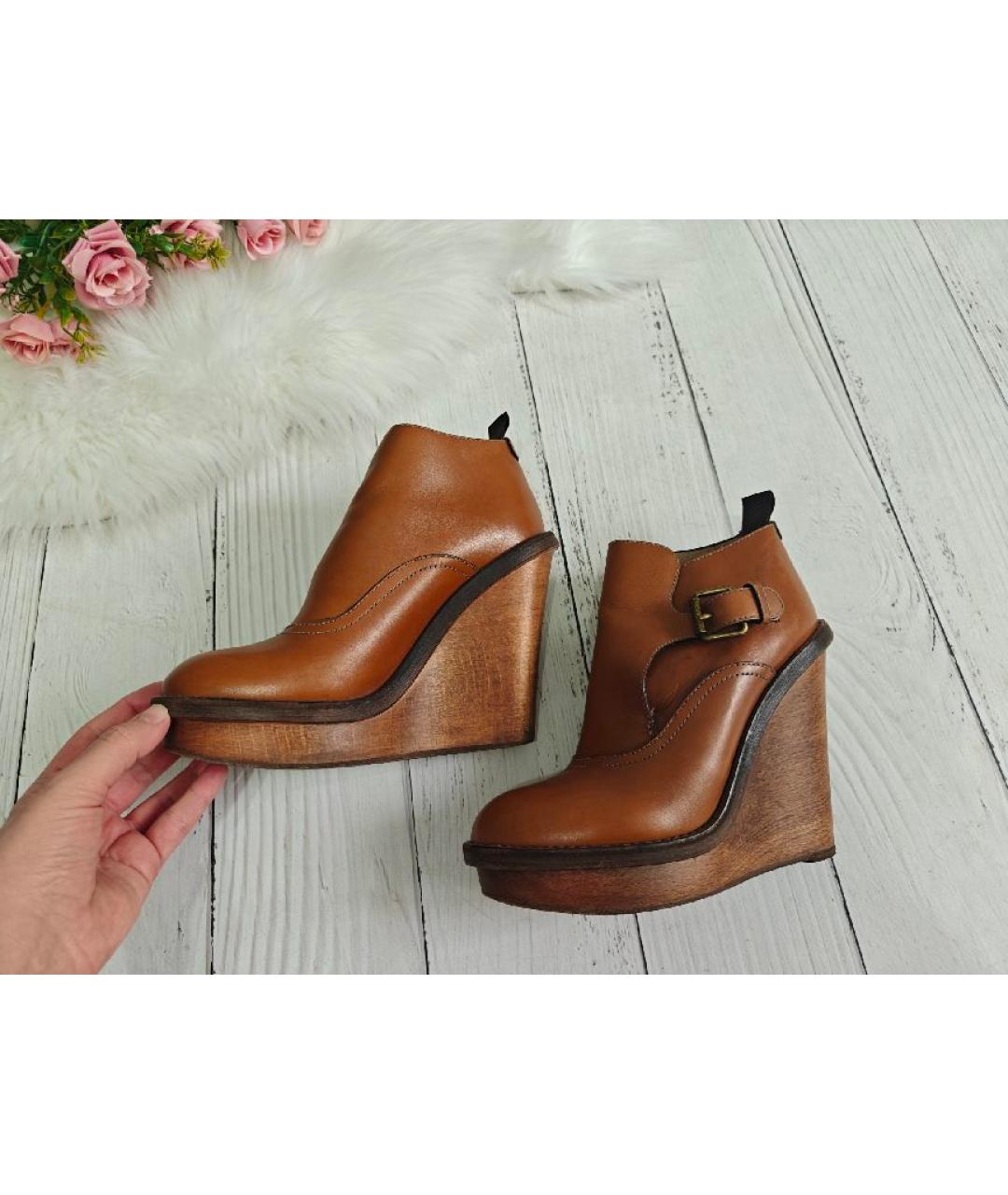 CHLOE Коричневые кожаные ботинки, фото 8