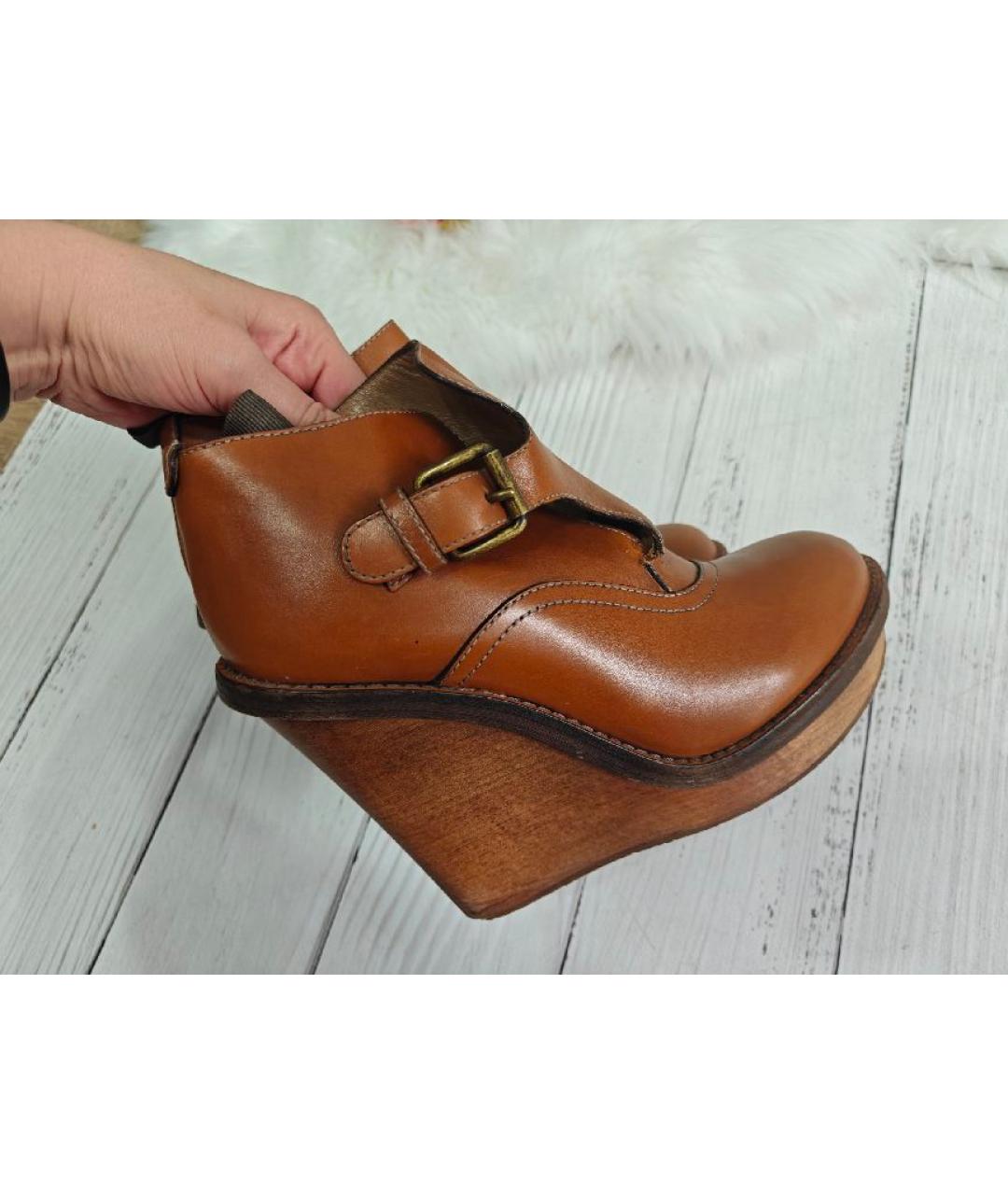 CHLOE Коричневые кожаные ботинки, фото 5