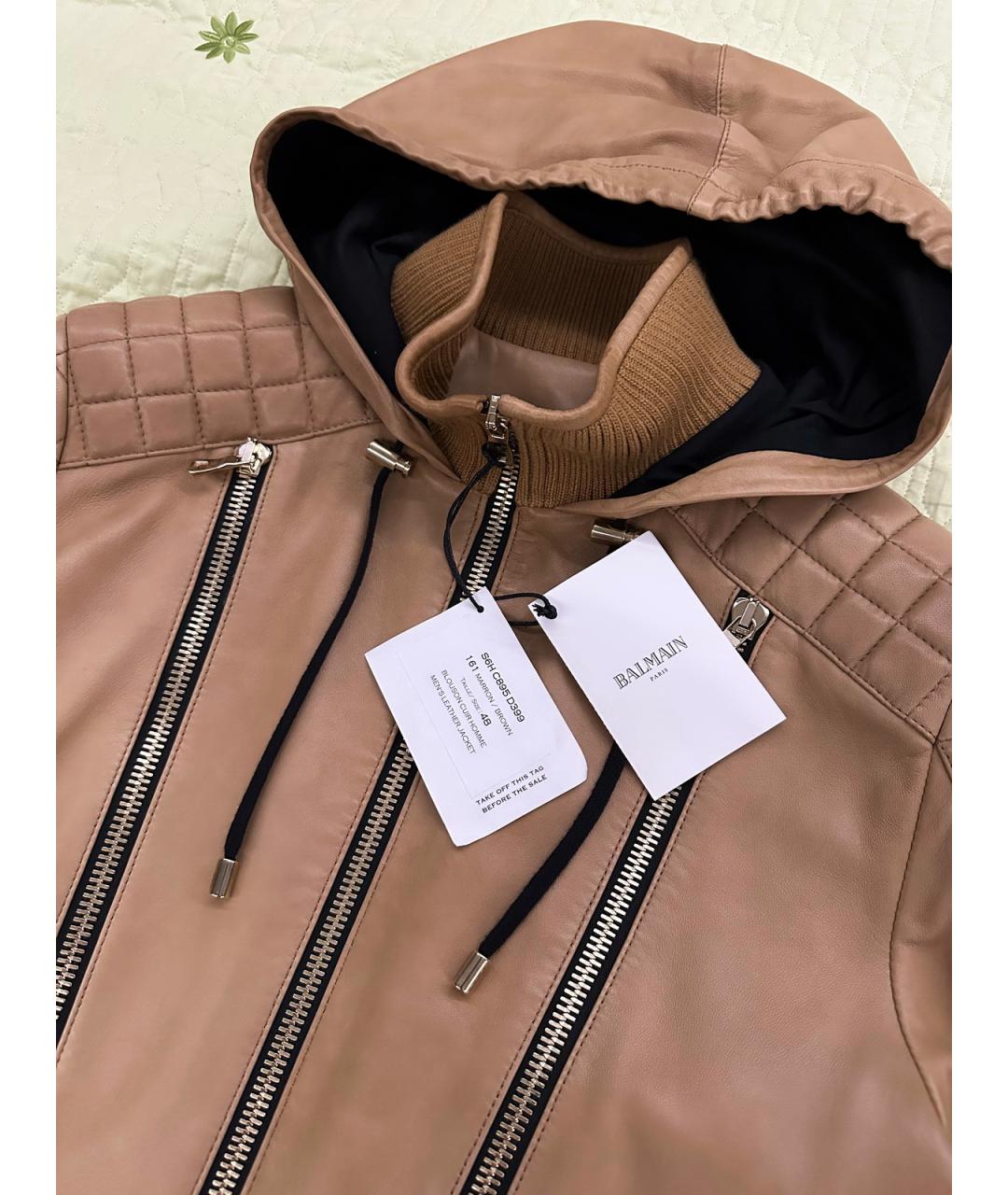 BALMAIN Горчичная кожаная куртка, фото 4