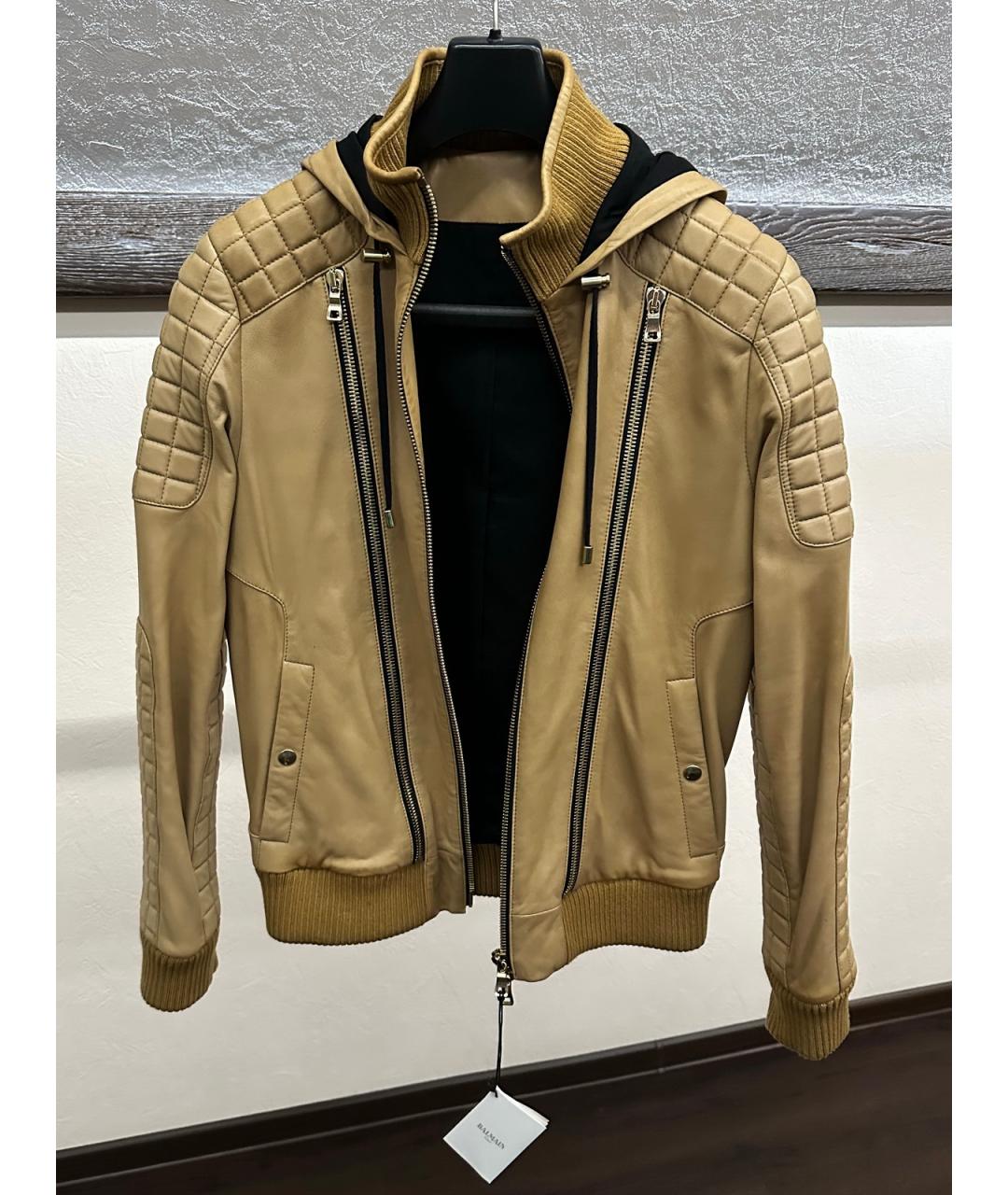 BALMAIN Горчичная кожаная куртка, фото 7