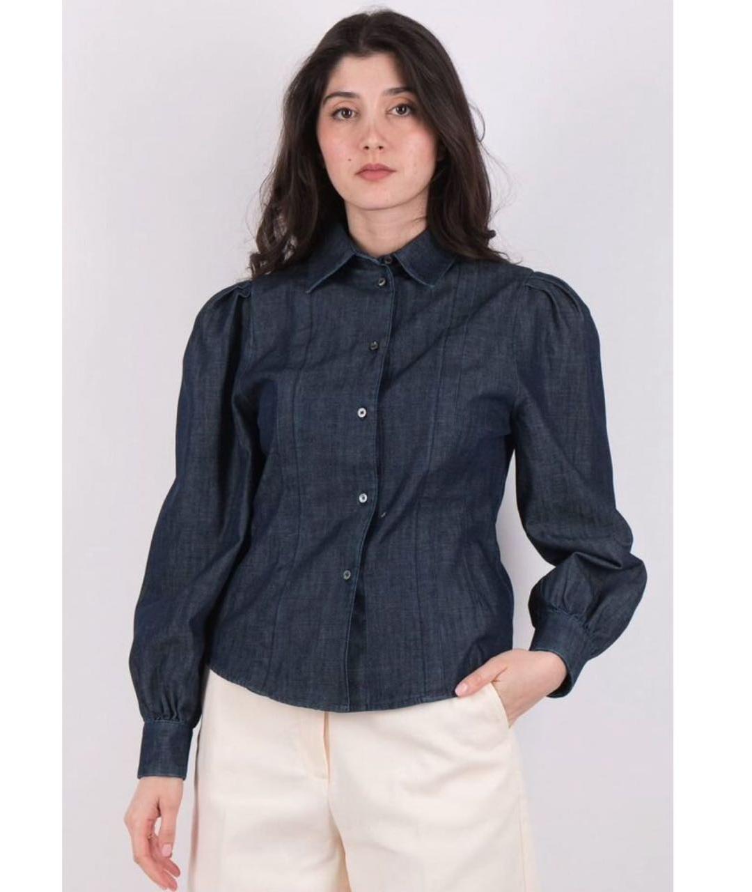 WEEKEND MAX MARA Темно-синяя хлопковая рубашка, фото 6