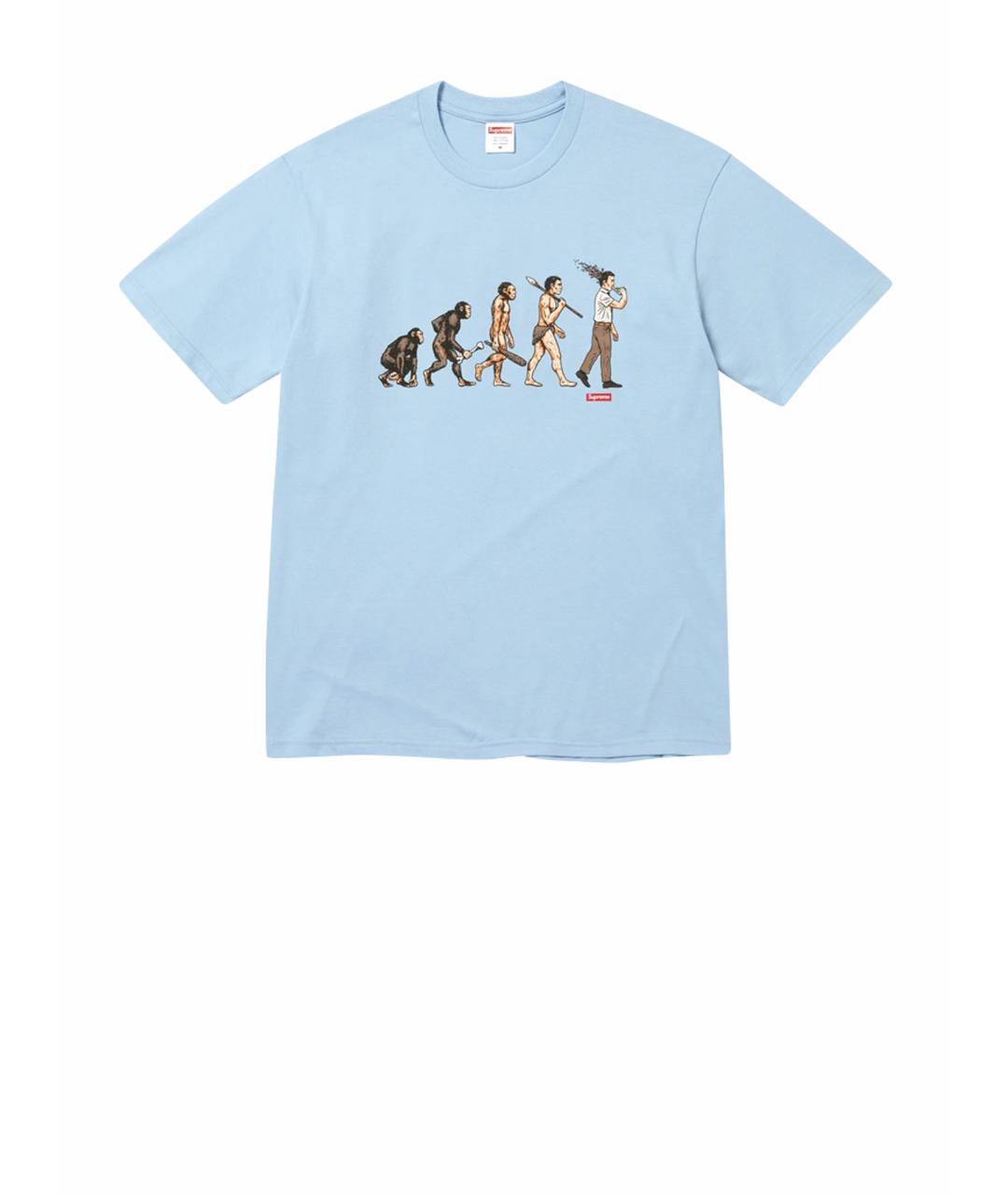 SUPREME Голубая хлопковая футболка, фото 1