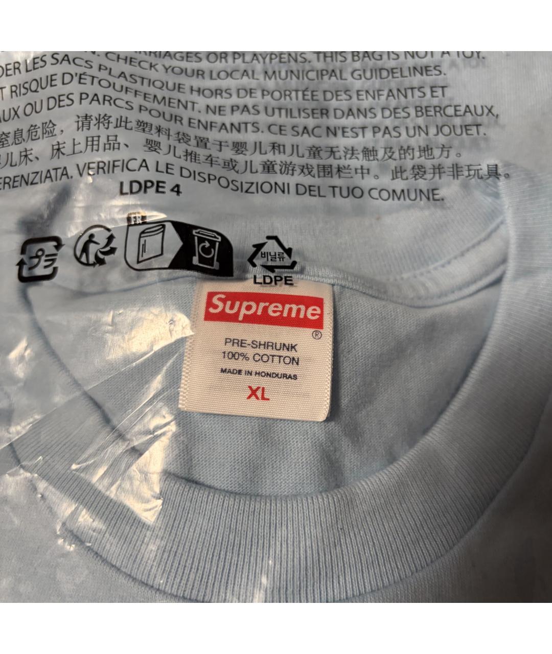 SUPREME Голубая хлопковая футболка, фото 7